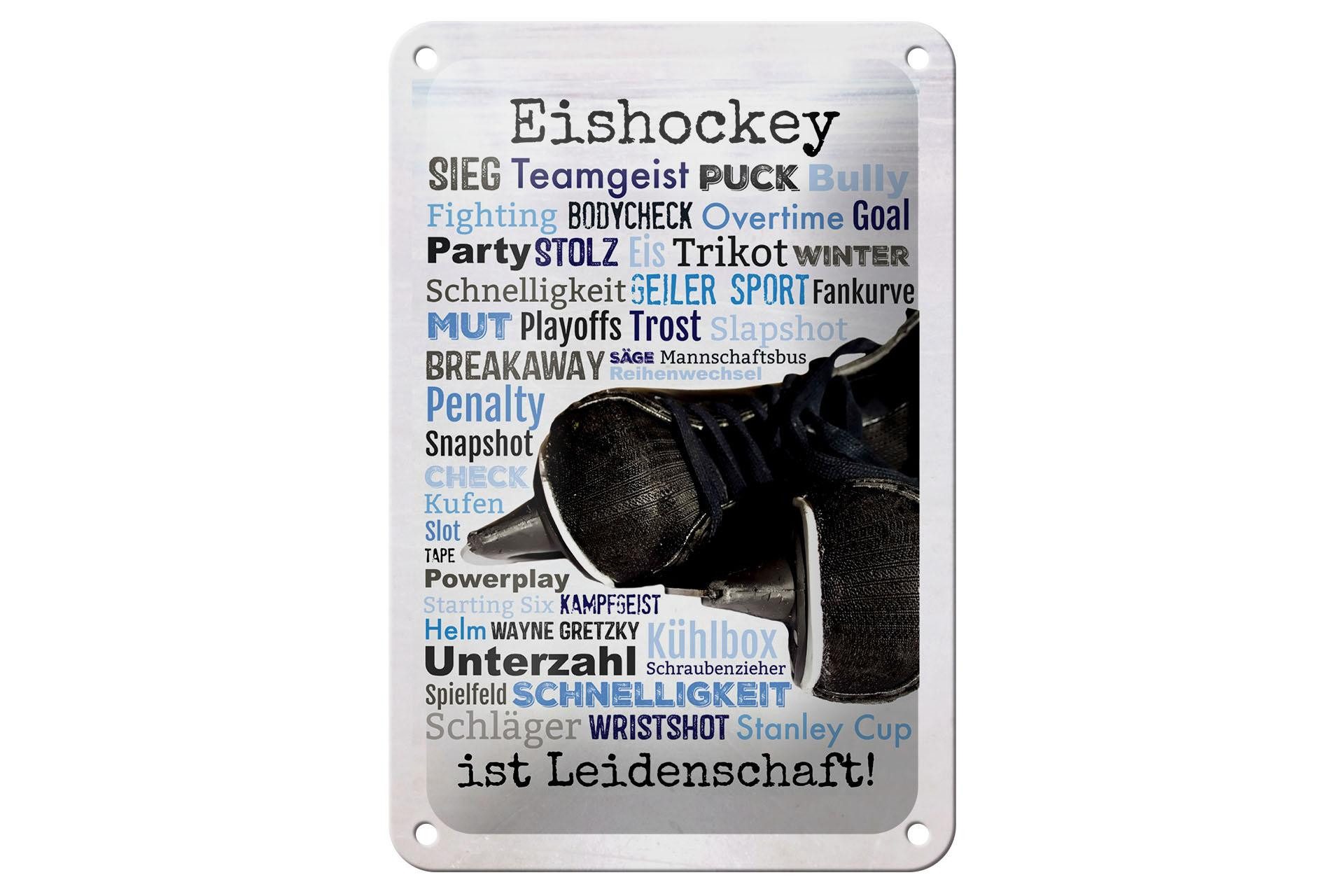 Femer GmbH Metallschild Spruch 12x18 cm Eishockey ist Leidenschaft Eishockeybegriffe, (1 St), gewölbte Oberfläche, abgerundete Ecken, umgeschlagene Kanten