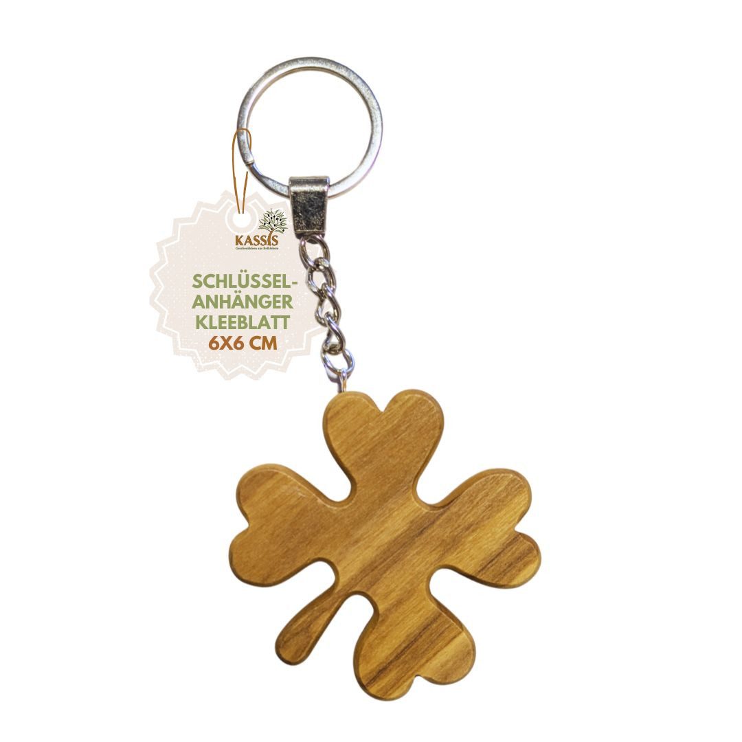 Kassis Geschenkartikel Schlüsselanhänger Kleeblatt Olivenholz Schlüsselring Geschenk Talisman Glücksbringer, handgefertigt in Bethlehem, Geschenk zu mehreren Anlässen