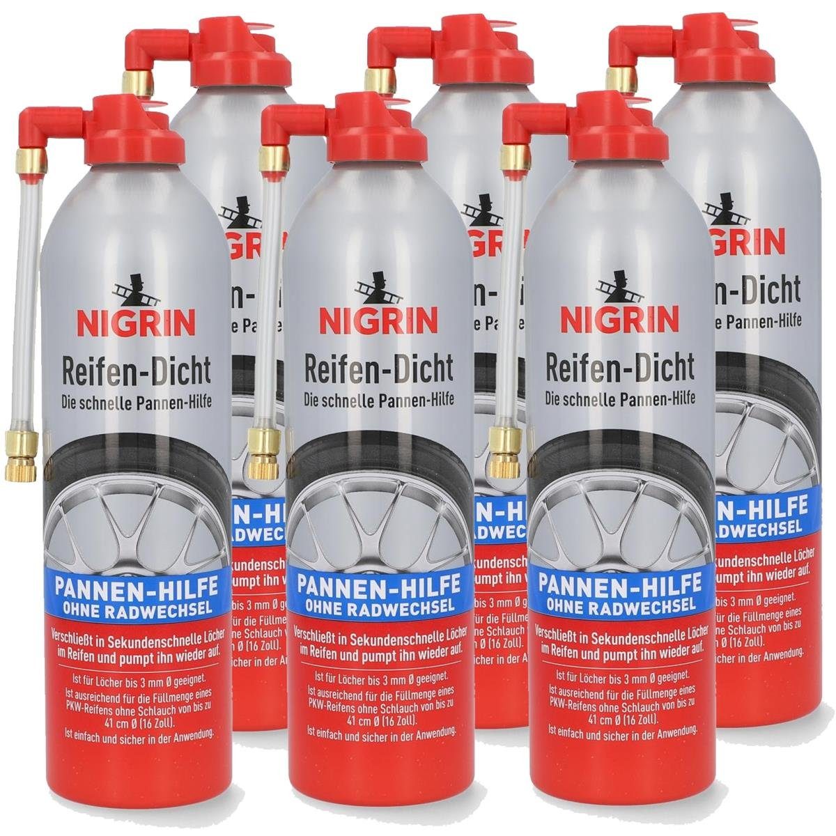 NIGRIN NIGRIN Reifendicht 500ml - Die schnelle Pannen-Hilfe (6er Pack)  Auto-Reinigungsmittel