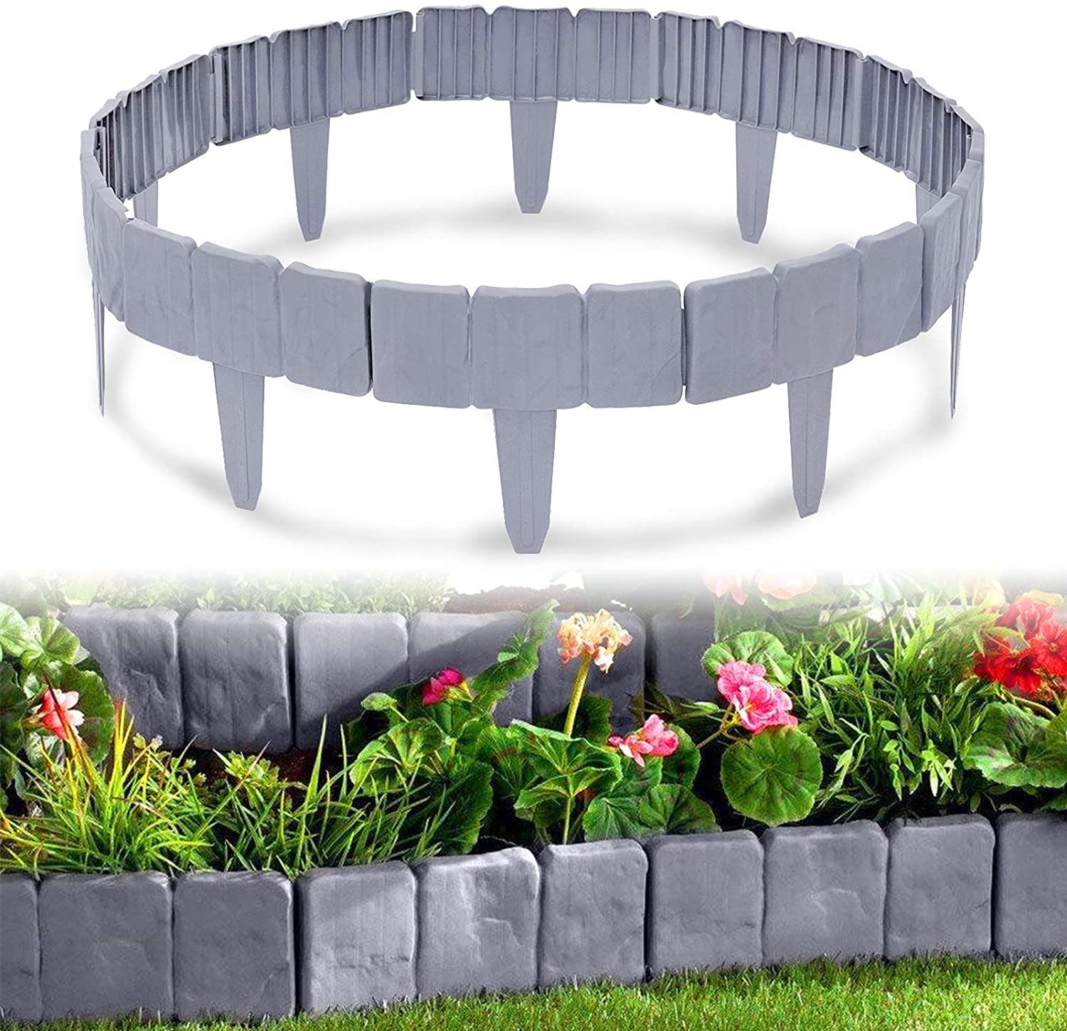AUFUN Beetbegrenzung Rasenkante Kunststoff Steinoptik Border, Garten