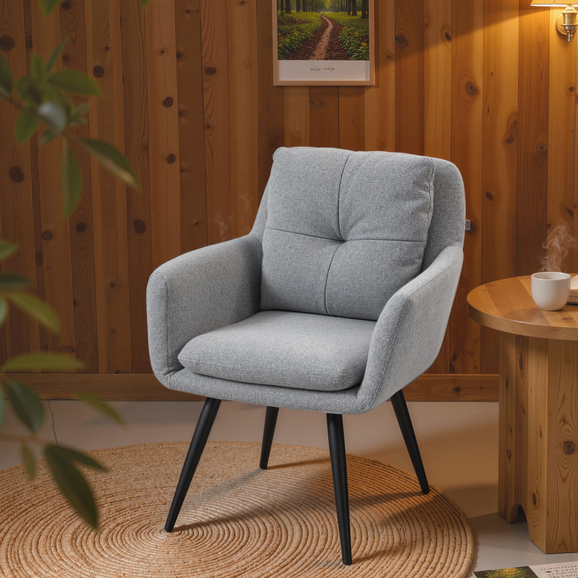 HOMCOM Relaxsessel Polsterstuhl mit Metallbeinen (Einzelsessel, 1-St., Armlehnensessel), für Wohnzimmer, Schlafzimmer, Hellgrau