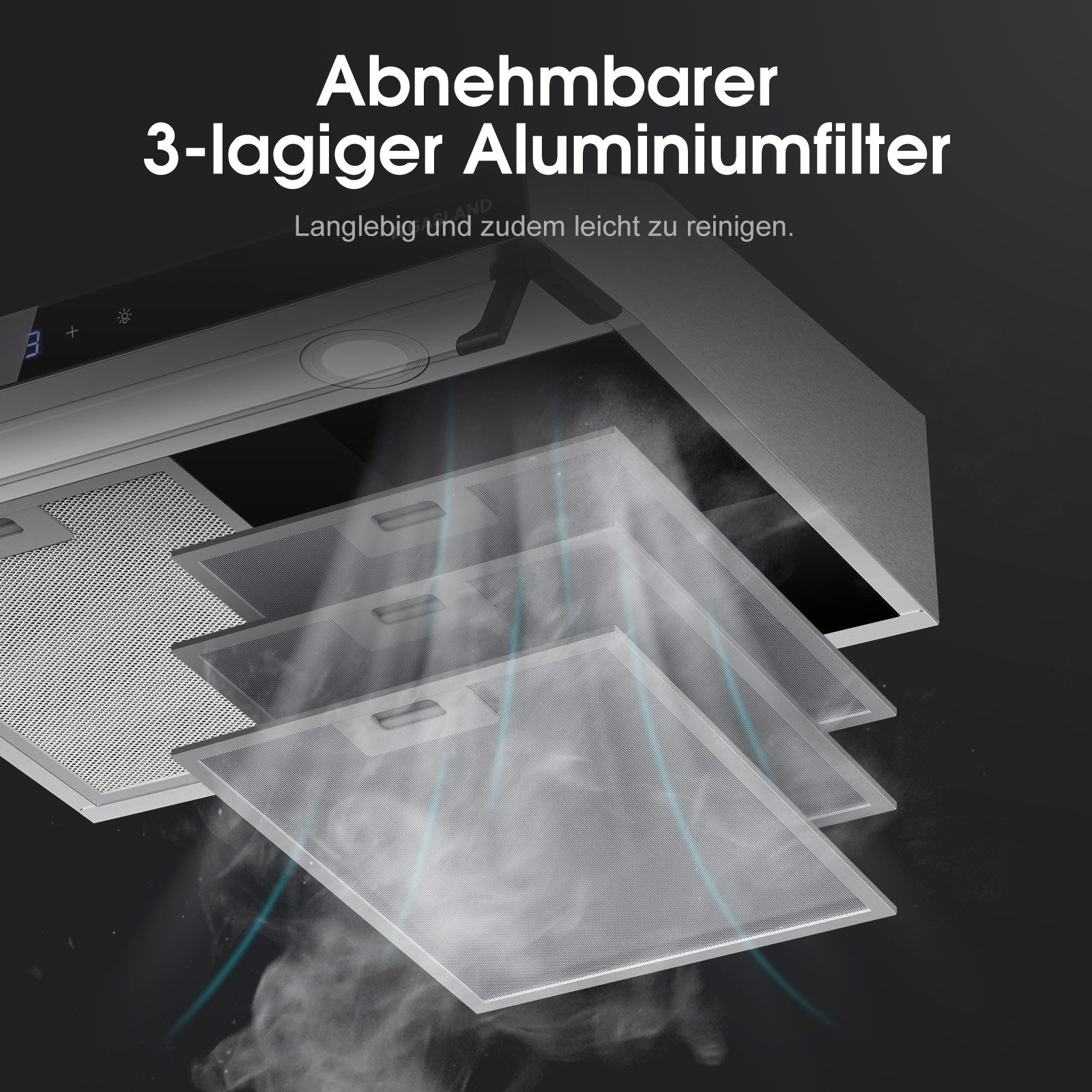 GASLAND Unterbauhaube Doppelmotor Design Dunstabzugshaube 60 cm Umluft Abluft 333 m³/h Serie UC60SS UC60BS 3 Leistungsstufen Abzugshaube Wandhaube mit Aktivkohl – Bild 4 von 5