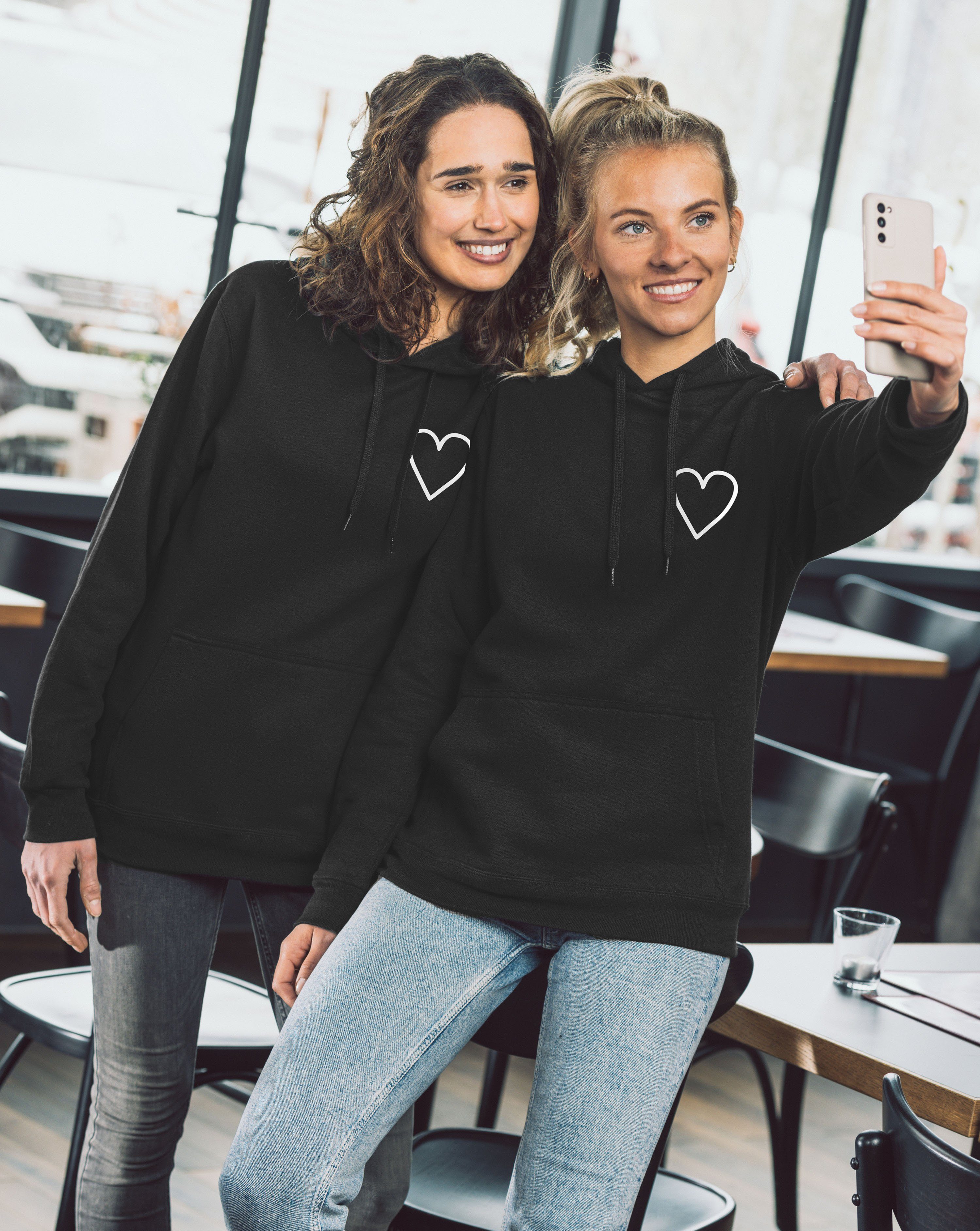 Couples Shop Kapuzenpullover Beste Freunde Damen Hoodie Pullover Herzensmensch mit BFF Logo Print