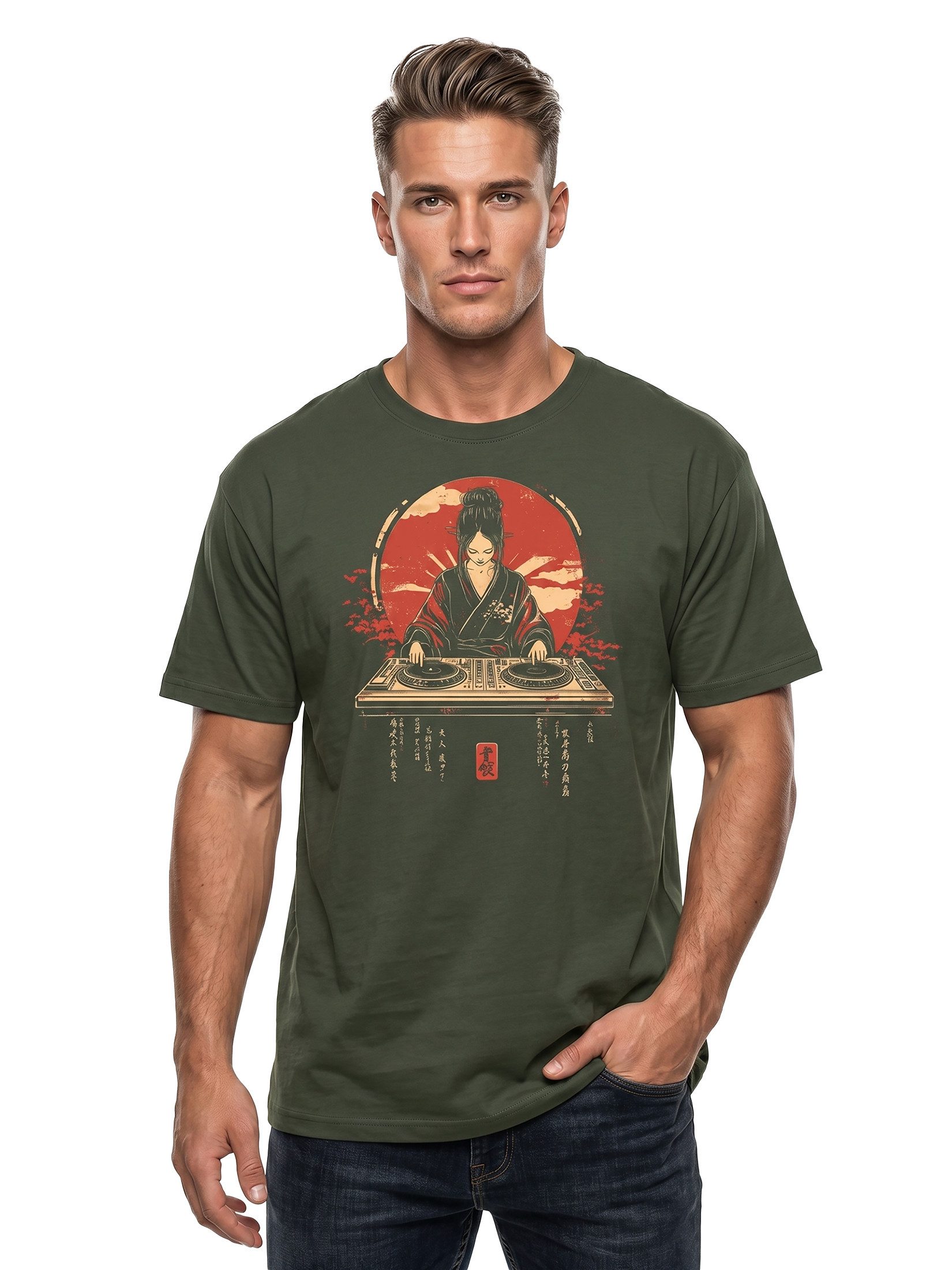 MAKAYA T-Shirt Herrenshirt für DJs – Musik Printshirt im Tokyo Style für Techno Fans (Schwarz, Blau, Grün, Blaugrau, Grau, S, M, L, XL, XXL, 3XL, 4XL, 5XL) Baumwolle