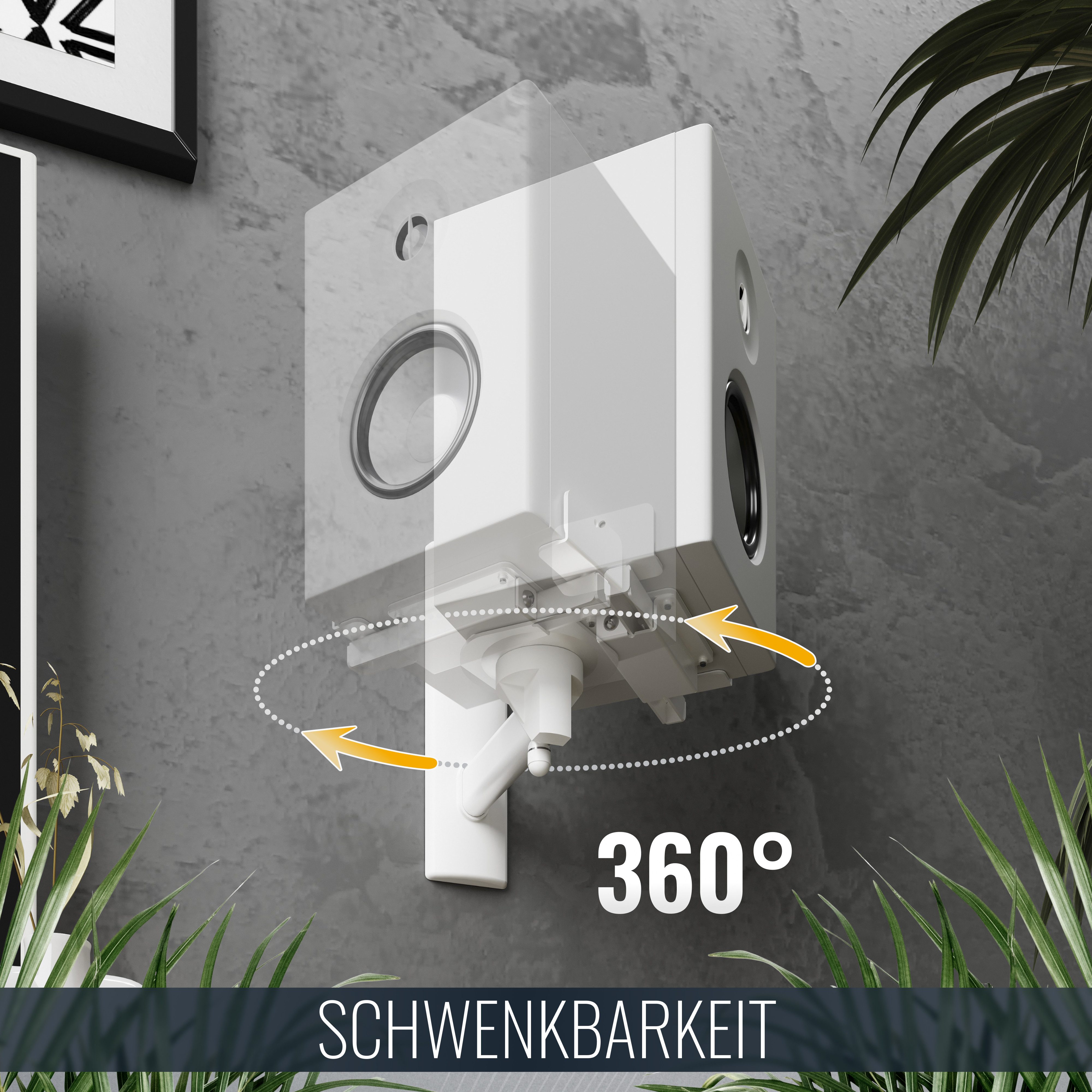 RICOO Lautsprecher-Wandhalterung Lautsprecher Wandhalterung schwenkbar unviersal Halterung LH023-W, (Set 2 Stk. Box Speaker Halter weiss, 2-tlg., 2x universal Wandhalter für Lautsprecher Boxen schwenkbar neigbar, max. 25 Kg. Lautsprecher von 155mm bis 280mm. 360° Schwenkung)