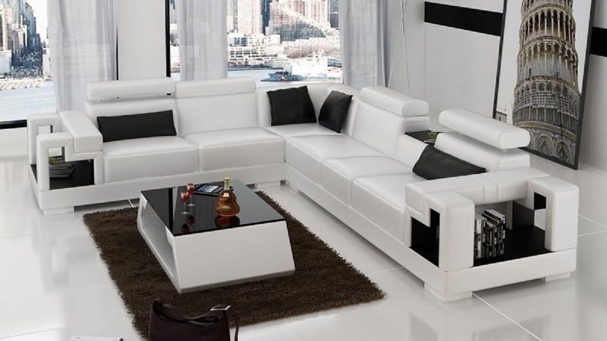 JVmoebel Ecksofa Designer Sofa Couch Ecksofa Leder Textil Polster Wohnlandschaft Regal, Made in Europe