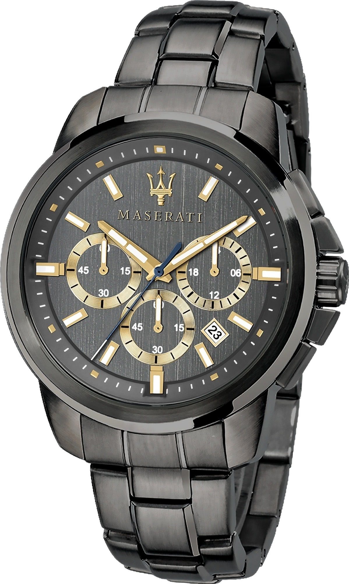 MASERATI Chronograph Maserati Edelstahl Armband-Uhr, (Chronograph), Herrenuhr Edelstahlarmband, rundes Gehäuse, groß (ca. 52x44mm) grau