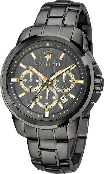 MASERATI Chronograph Maserati Edelstahl Armband-Uhr, Herrenuhr Edelstahlarmband, rundes Gehäuse, groß (ca. 52x44mm) grau