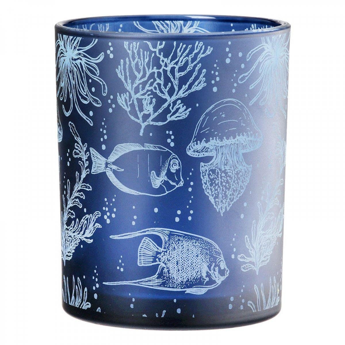 GILDE Kerzenhalter Windlicht Korallenriff Fischmotiv Glas (12,5cm)