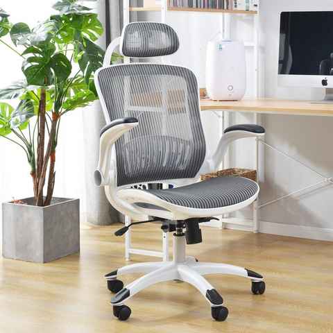 Merax Chefsessel LivingSuper (Packung), Drehstuhl 360 ​​°, Bürostuhl aus Mesh mit hoher Rückenlehne und verstellbarer Kopfstütze und Armlehne, belastbar bis 110 kg