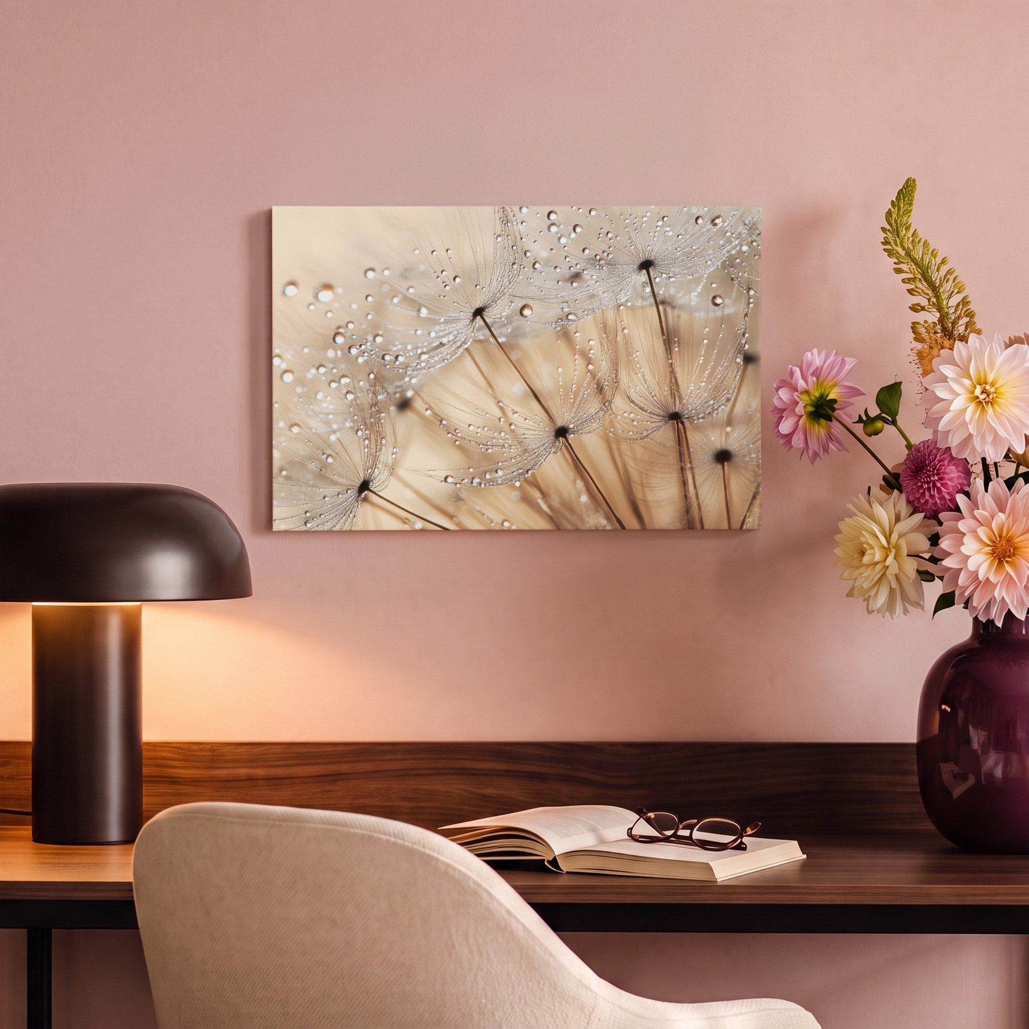 OneMillionCanvasses® Leinwandbild Löwenzahn - Abstrakt - Natur - Beige, Fotodruck (1 St), Leinwand Bilder Klein, Wand Dekoration Aesthetic 30x20 cm – Bild 4 von 5