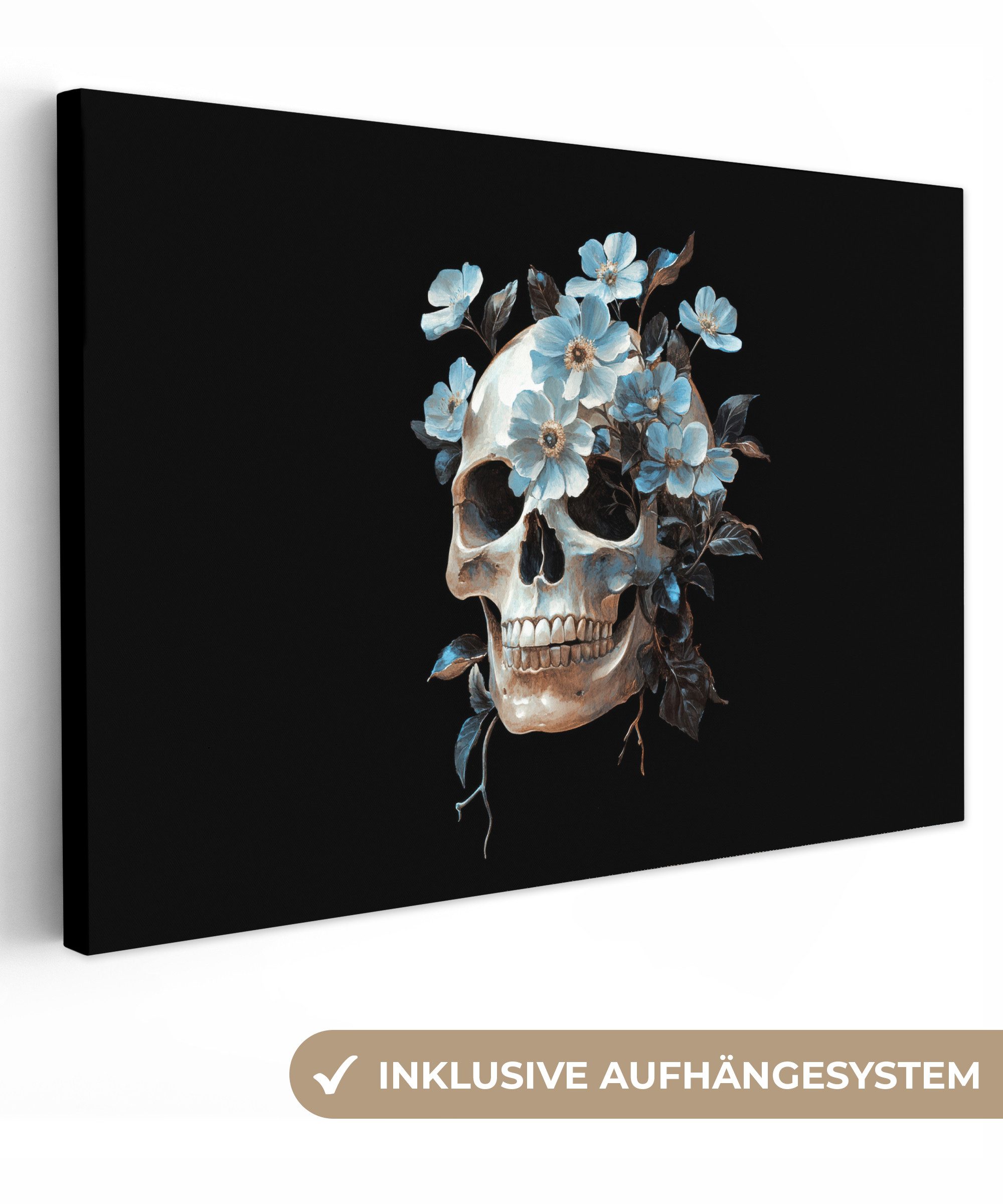 OneMillionCanvasses® Leinwandbild Totenkopf - Blau - günstig online kaufen