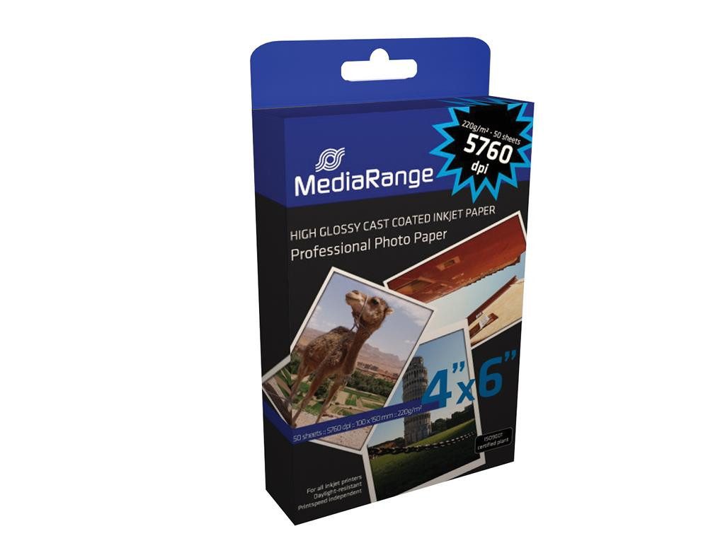Mediarange Fotopapier 100 (2x 50) Blatt hochglanz Fotopapier 10x15 220g/m²