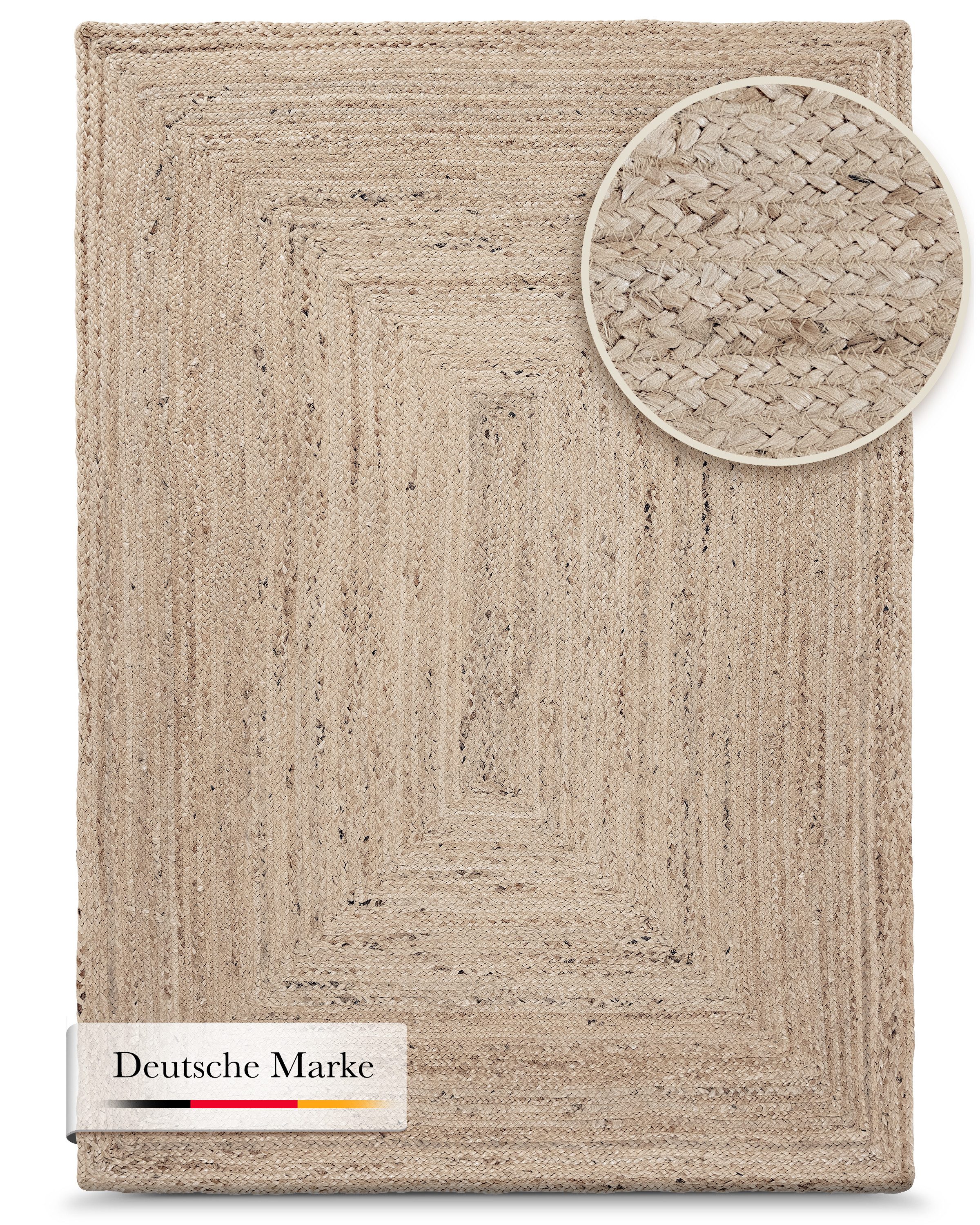 carpetfine Teppich Nele Juteteppich Naturfaser, rechteckig, Höhe: 6 mm, geflochtener Wendeteppich aus 100% Jute, quadratisch und als Läufer – Bild 3 von 5