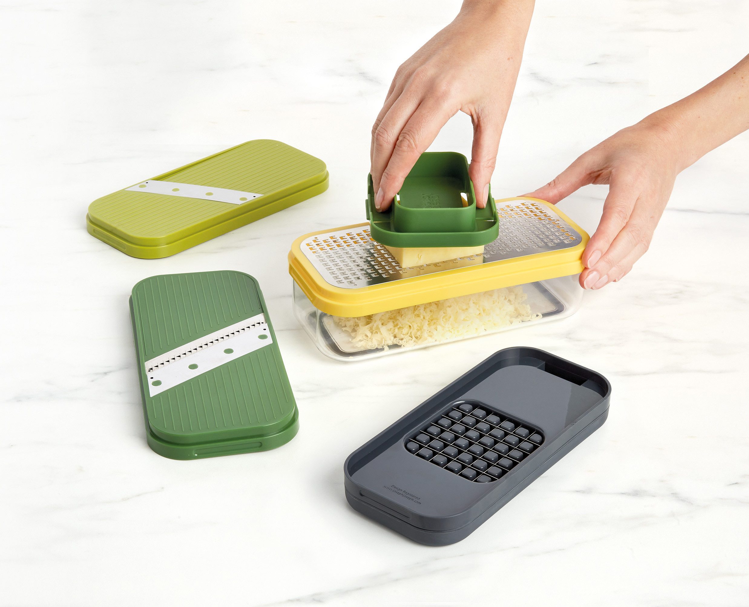 Joseph Joseph Zerkleinerer Multi-Prep, rutschfest, Fingerschutz, austauschbar, 4-in-1-Set