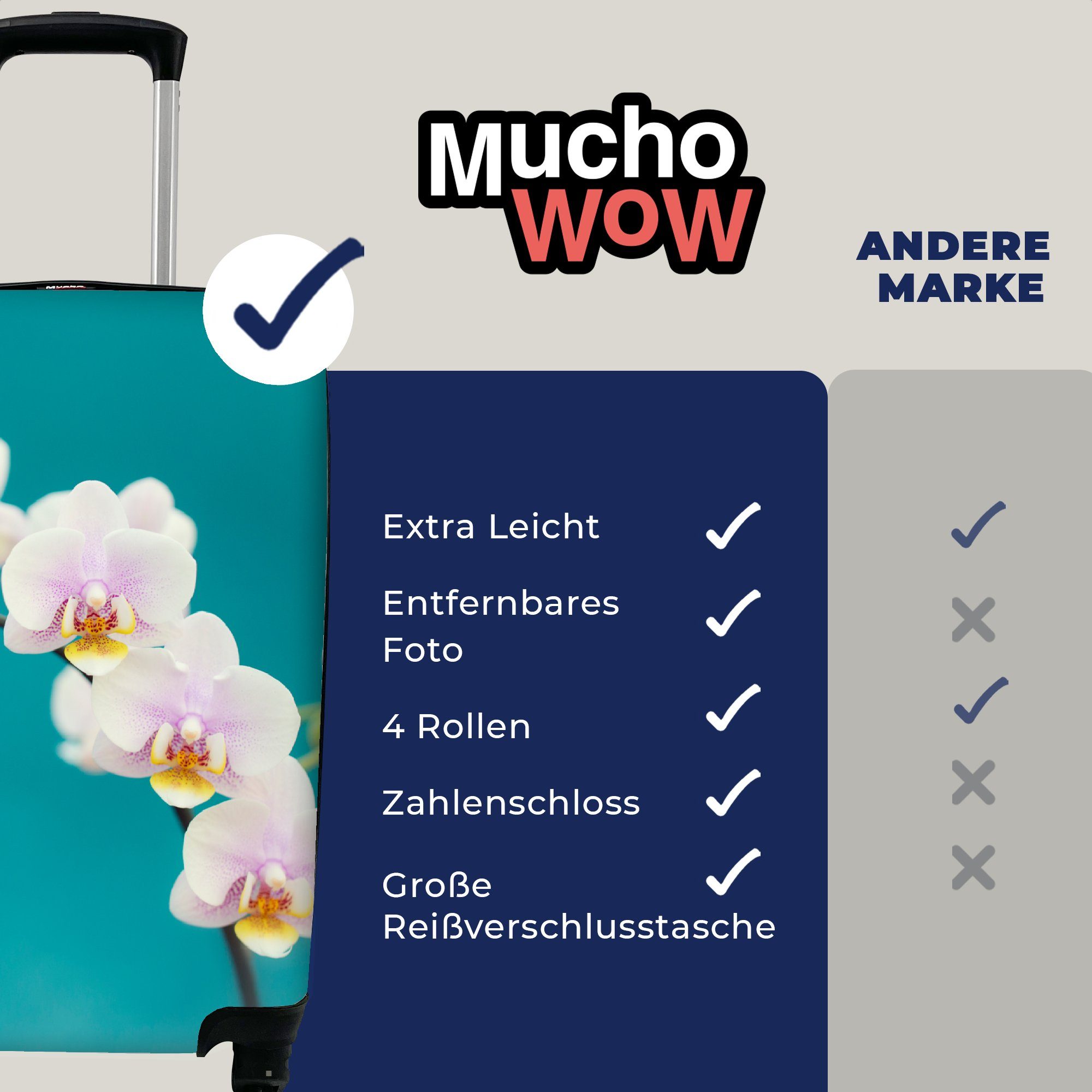 - MuchoWow 4 Reisetasche rollen, Lila, - Trolley, Rollen, mit Orchidee Ferien, Handgepäck - für Pflanze Handgepäckkoffer - Reisekoffer Blumen Weiß