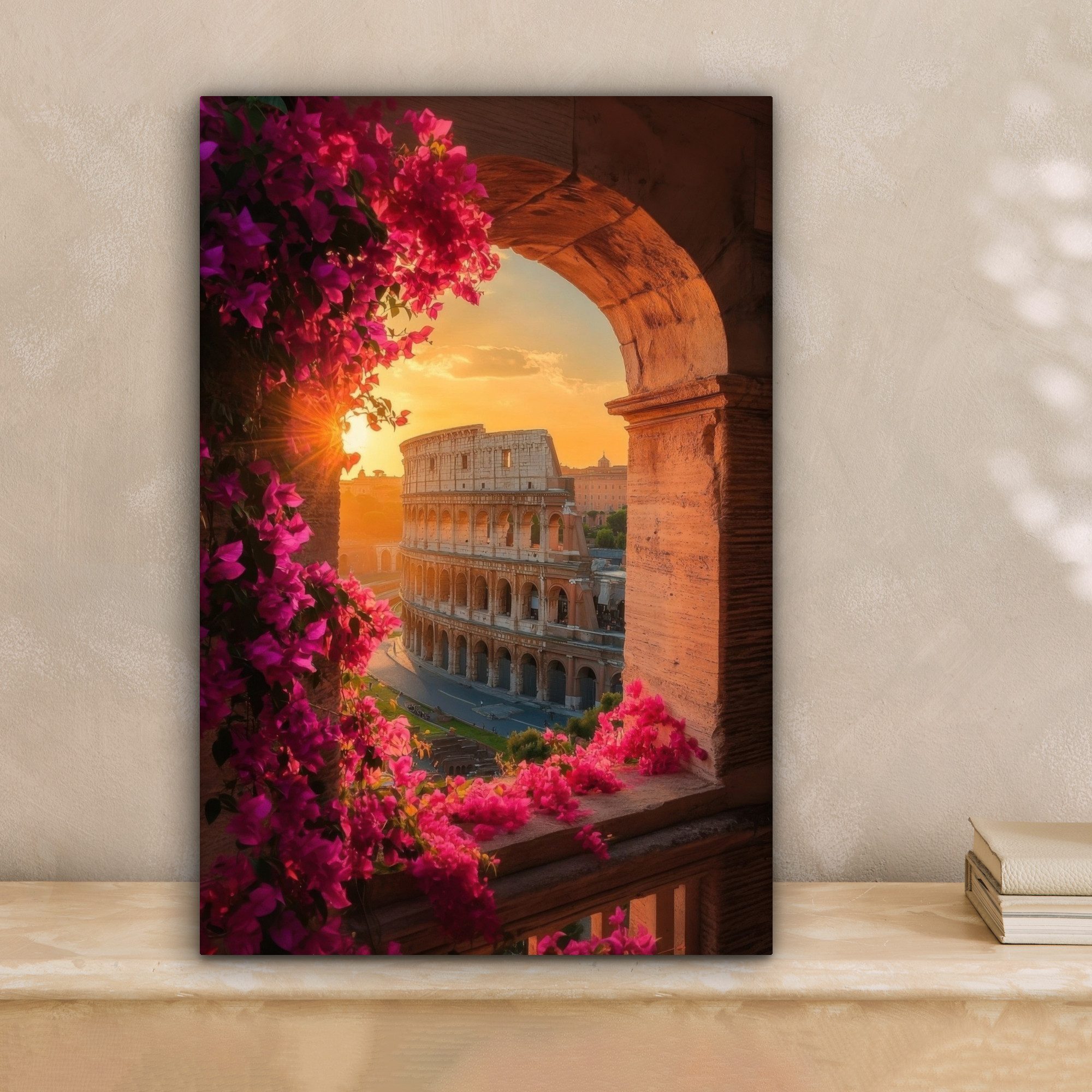 OneMillionCanvasses® Leinwandbild Kolosseum - Rom - Rosa Blumen, Fotodruck günstig online kaufen