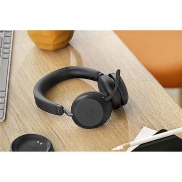 Jabra Evolve2 75 Stereo-Headset (USB-A UC mit Ladestation, 8-Mikrofon-Technologie, 36 Stunden Akkulaufzeit und Schnelllaufladung, Advanced ANC, Schwarz)