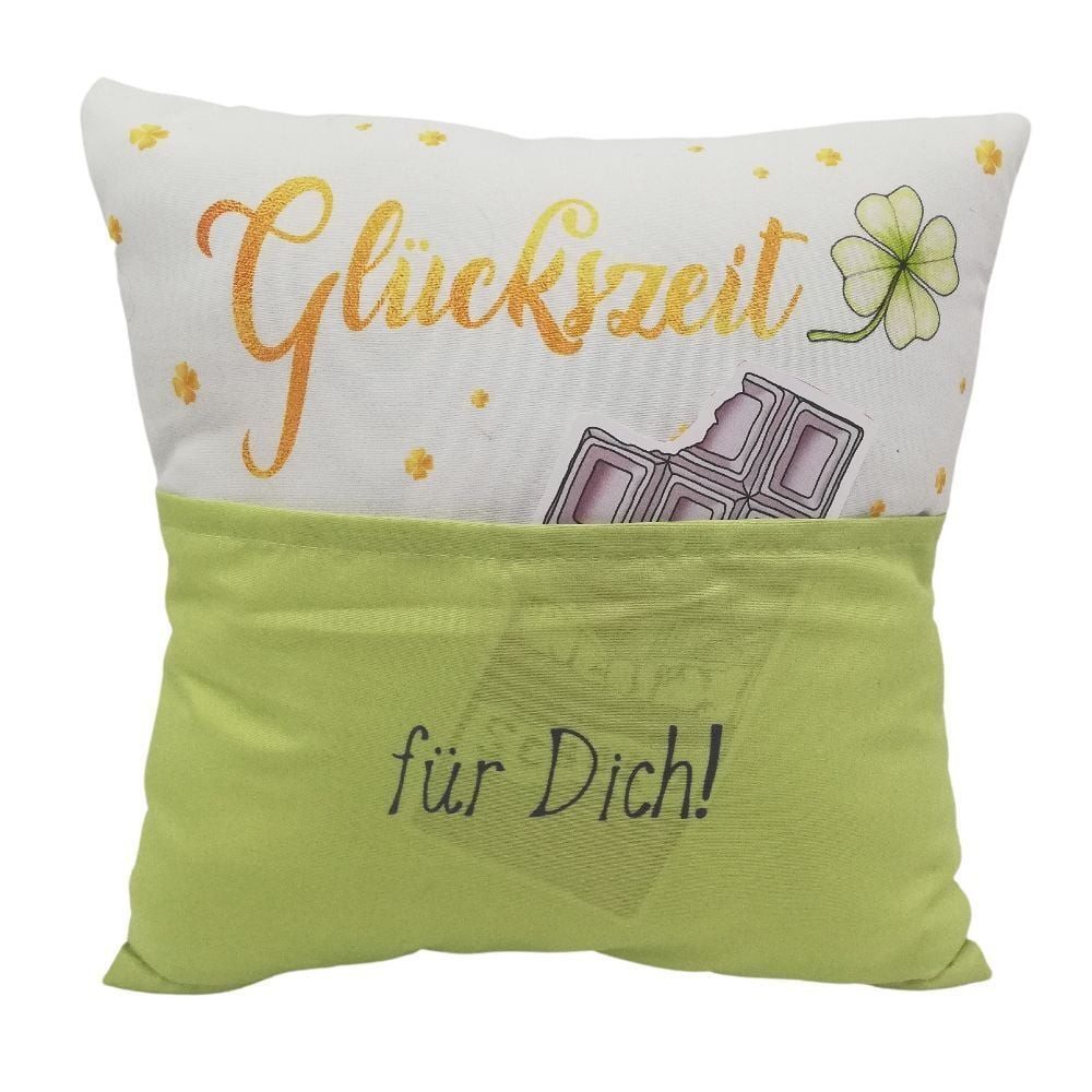 HERGO Creation Dekokissen Kissen 25 x 25 cm mit Tasche, Glück ist Zeit