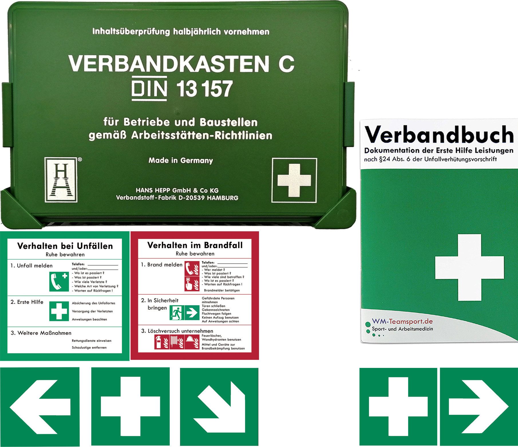 WM-Teamsport Erste-Hilfe-Koffer Betriebsverbandkasten DIN 13157 + BG Info-Paket 1 + Verbandbuch