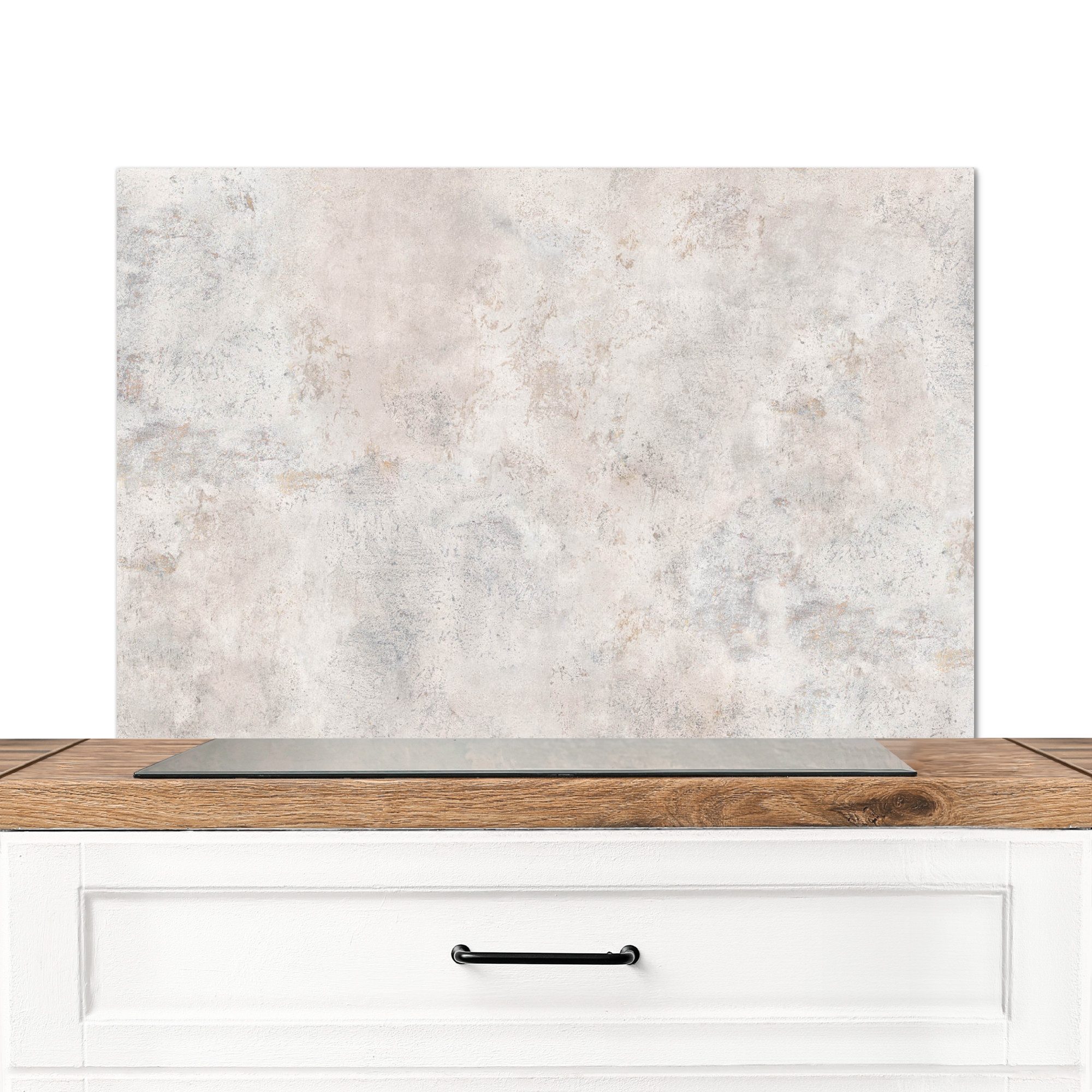 KitchenYeah Küchenrückwand Beton - Grau - Weiß, (1-tlg), Herd Spritzschutz Wand, Küche Dekoration, 80x55 cm