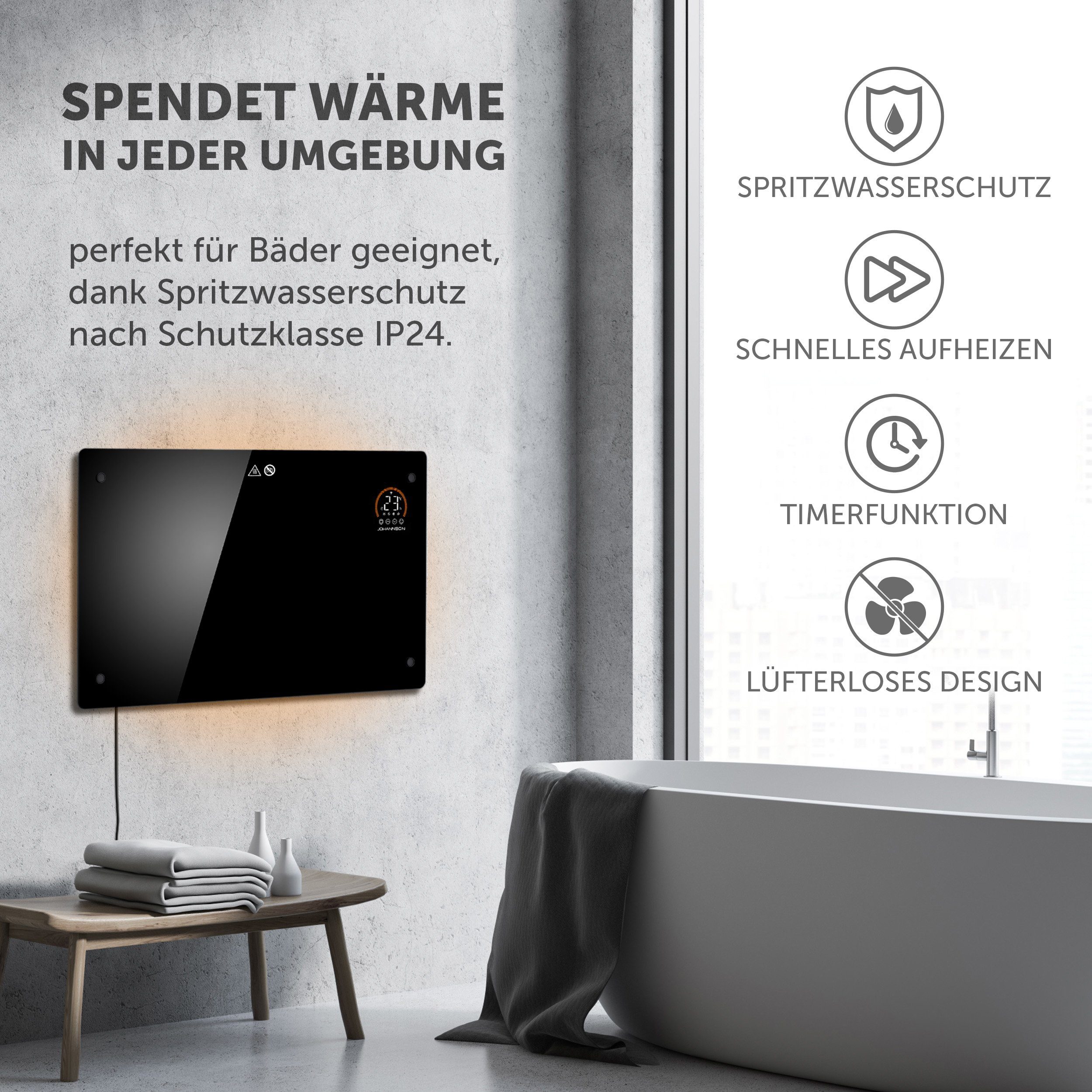 Johannson Konvektor Elektroheizung Aurora 2000W Konvektor Heizung, 2000.00 W, Überhitzungsschutz und Kindersicherung