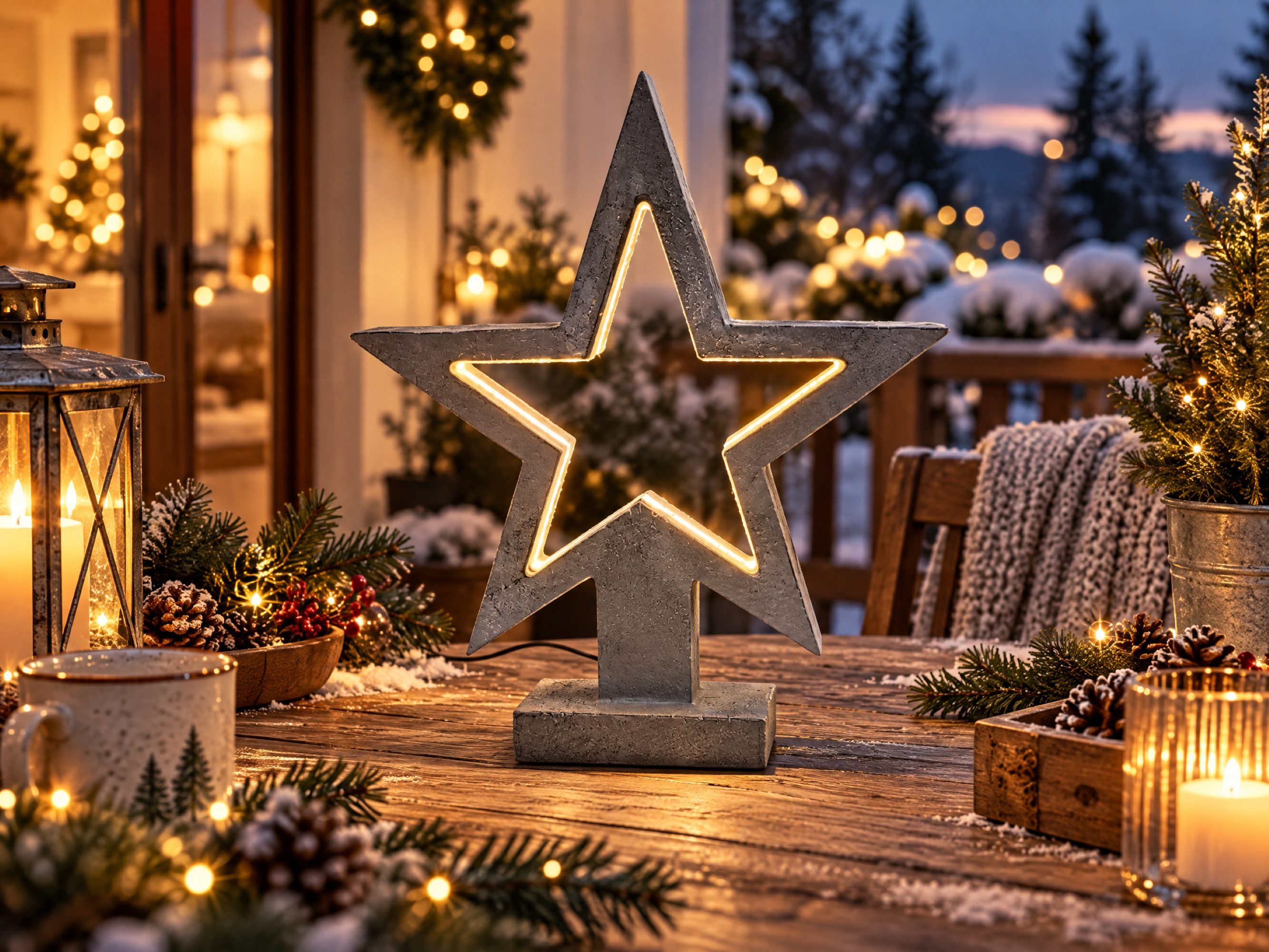 Arnusa LED Stern Weihnachtsstern 44 cm, Weihnachtsdekoration, Dekofigur in Betonoptik, warmweiß, Gartenfigur mit Timer In-& Outdoor