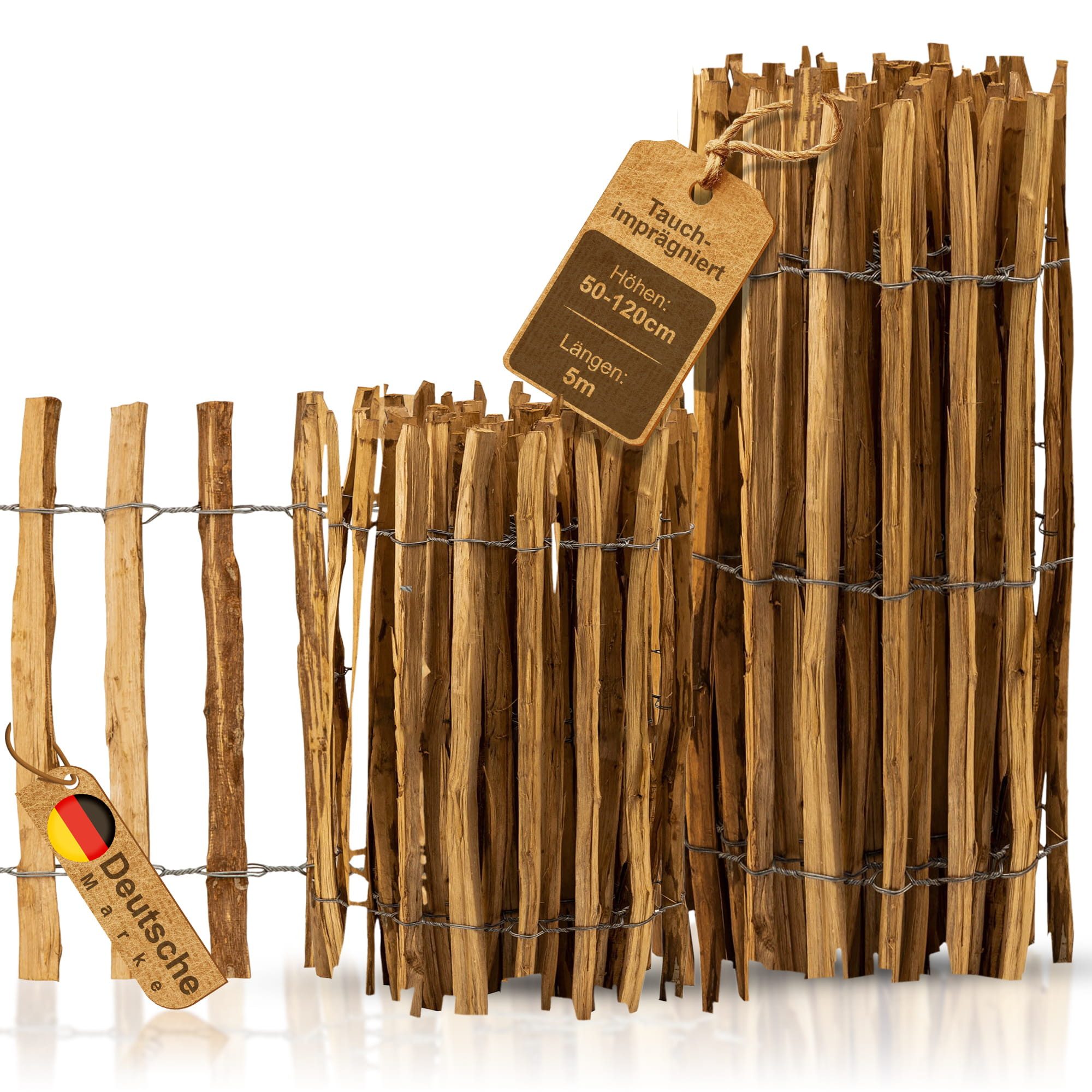 BooGardi Staketenzaun Haselnuss imprägniert, Gartenzaun, Rollzaun, (50 cm hoch Länge 5m · Lattenabstand 7-9cm · 12 Größen), Holzzaun, Teichzaun, Zaun, Garten, Sichtschutz, Jägerzaun