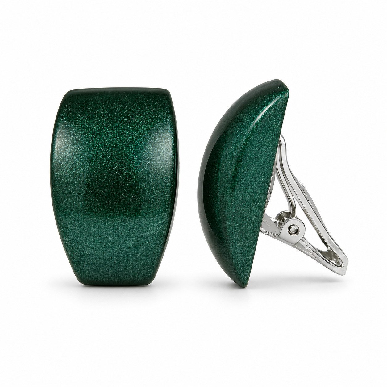unbespielt Paar Ohrclips Statement Ohrclips Damen Trapez grün metallic glänzend 27x17 mm, Modeschmuck für Damen