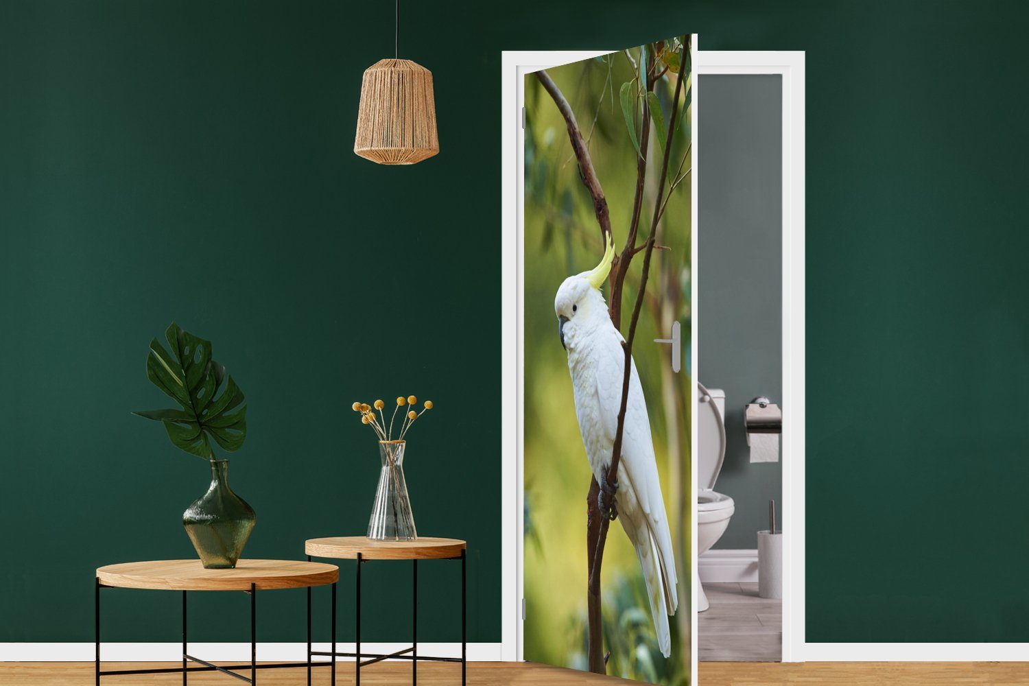 Blättern, Weißer Türtapete Matt, (1 zwischen Tür, bedruckt, für Türaufkleber, 75x205 St), Kakadu MuchoWow grünen cm Fototapete
