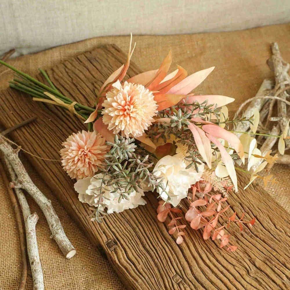 Kunstblumenstrauß Kunstblumen Künstliche Pflanzen Blumen Deko Hortensien Seide, FOUORTUNATE-BEE, Höhe 43 cm, Blumenarrangements & Sträuße für Zuhause, Hochzeit, – Bild 3 von 5