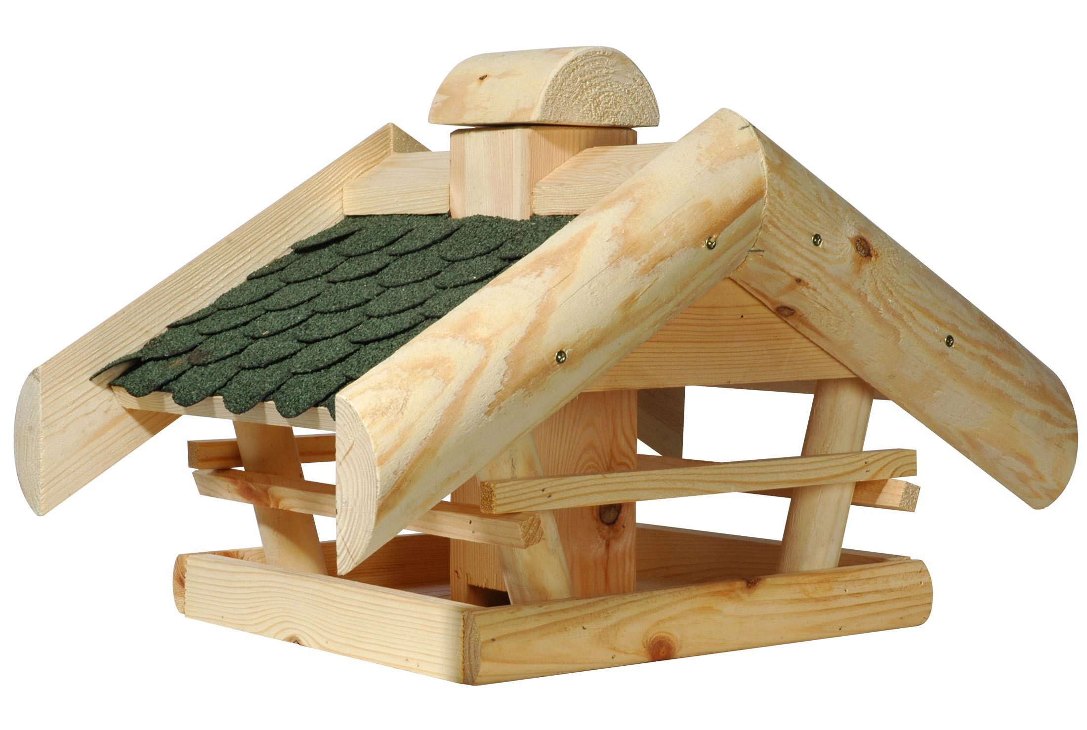 Futterhaus Vogelhaus Holz mit grünem Dach zum Aufstellen /Aufhängen, 4-/6-eckig