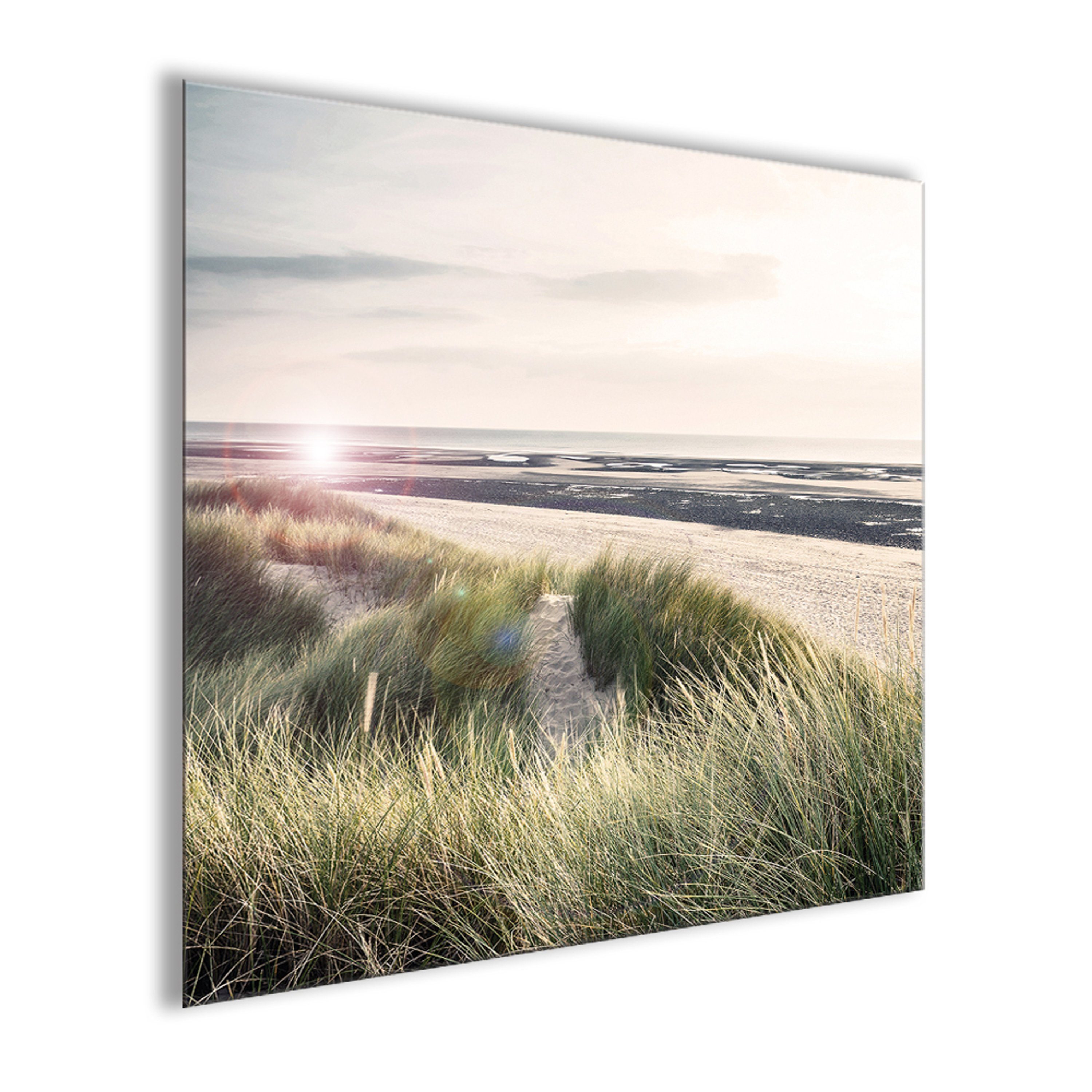 Glas maritim 50x50cm Glasbild Düne Meer aus Strand Bild Landschaft artissimo Glasbild