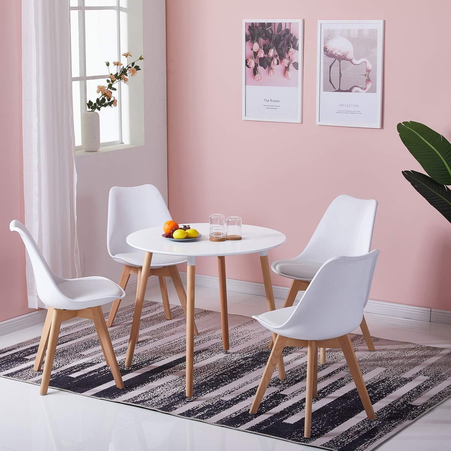 LuxusKollektion Esstisch Esstisch rund 80cm MDF Beine Natur Weiß Runder Tisch Weiß (1-St)