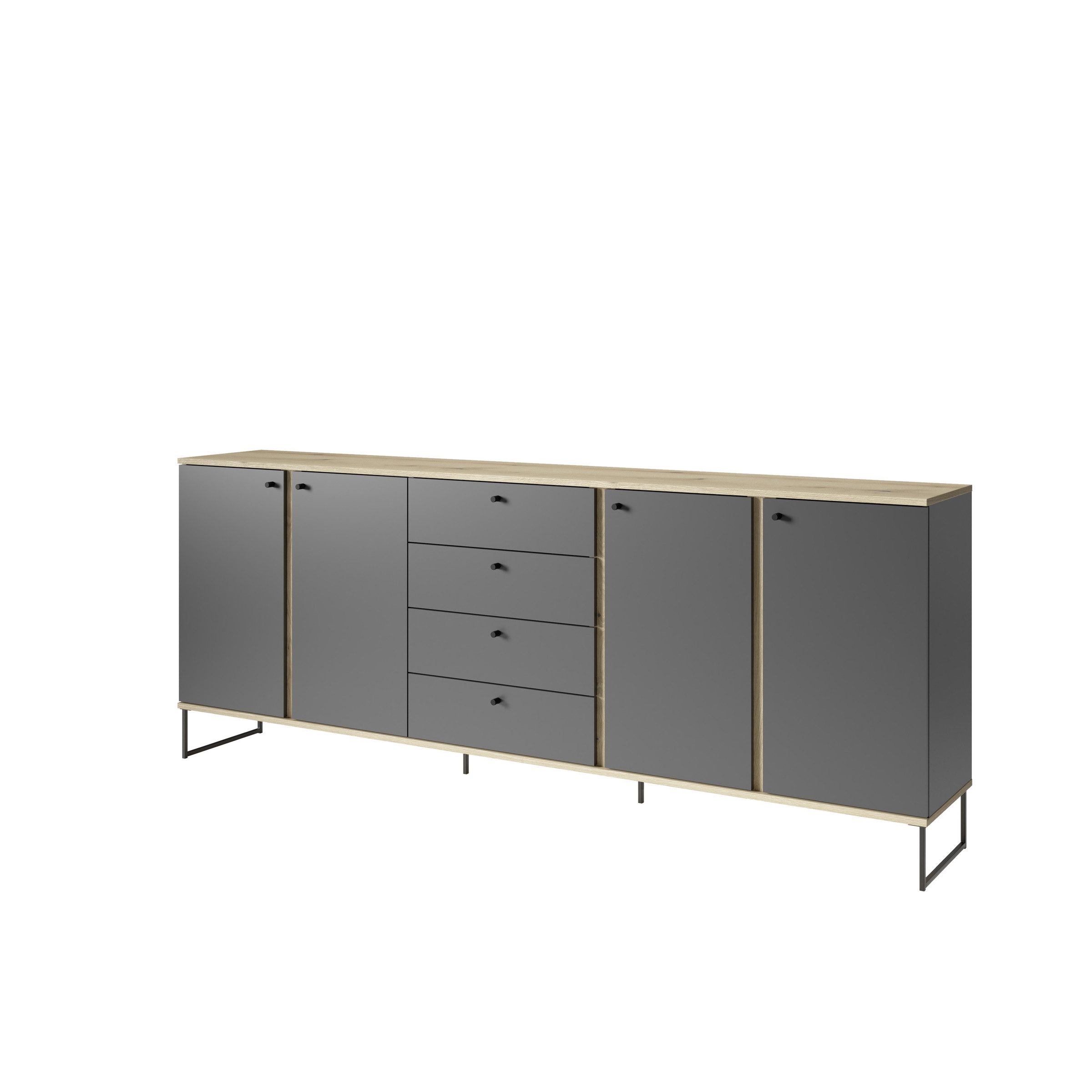 PREISBRECHER Sideboard Kandoo, in Anthrazit / Evoke Oak Dekor - 225x89x38 (BxHxT)