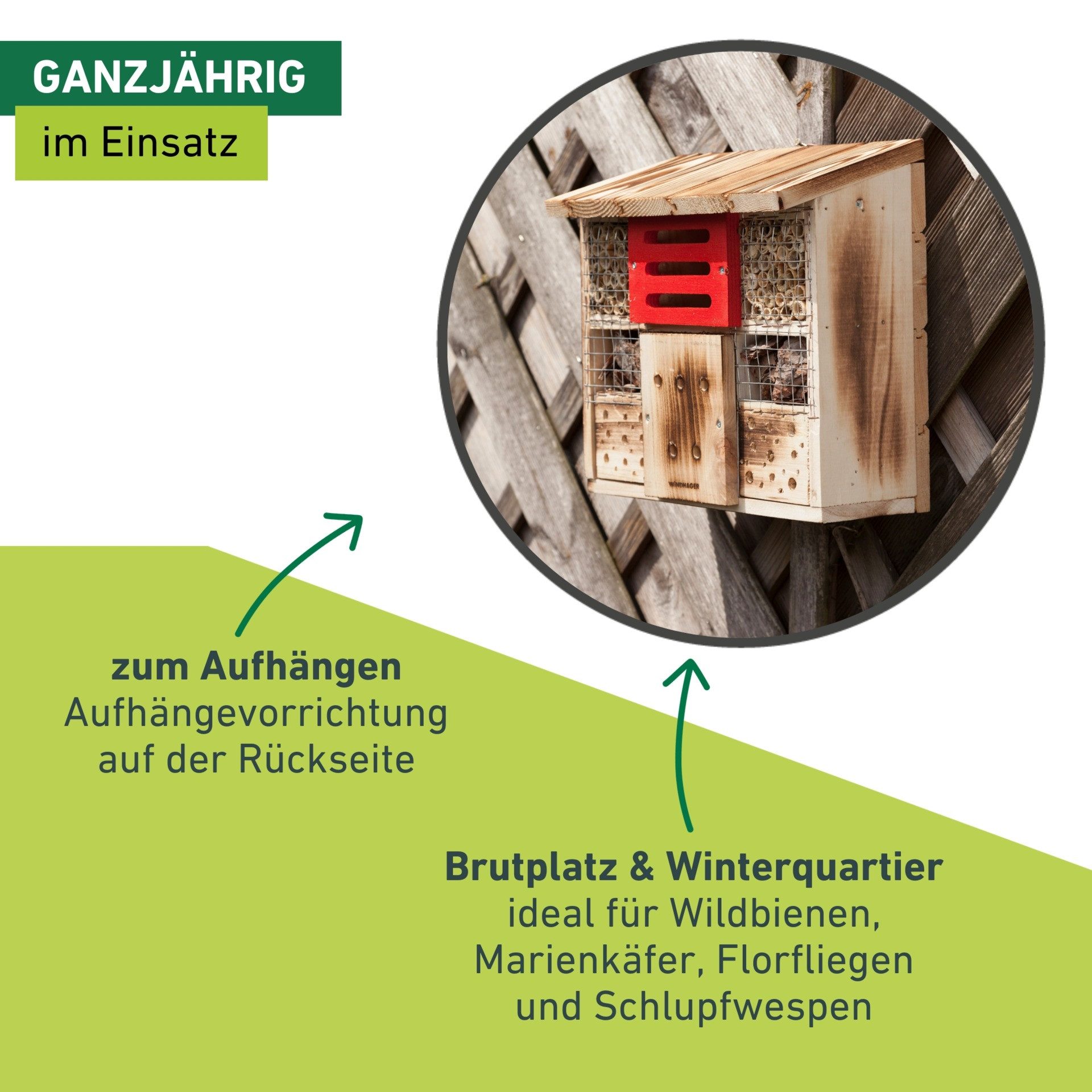 Windhager Insektenhotel zur Linde, Schutz für Insekten, Wildbienen, Marienkäfer, (1-St), Nistplatz aus Massivholz, Insektenhaus 27 x 30 x 13,5 cm