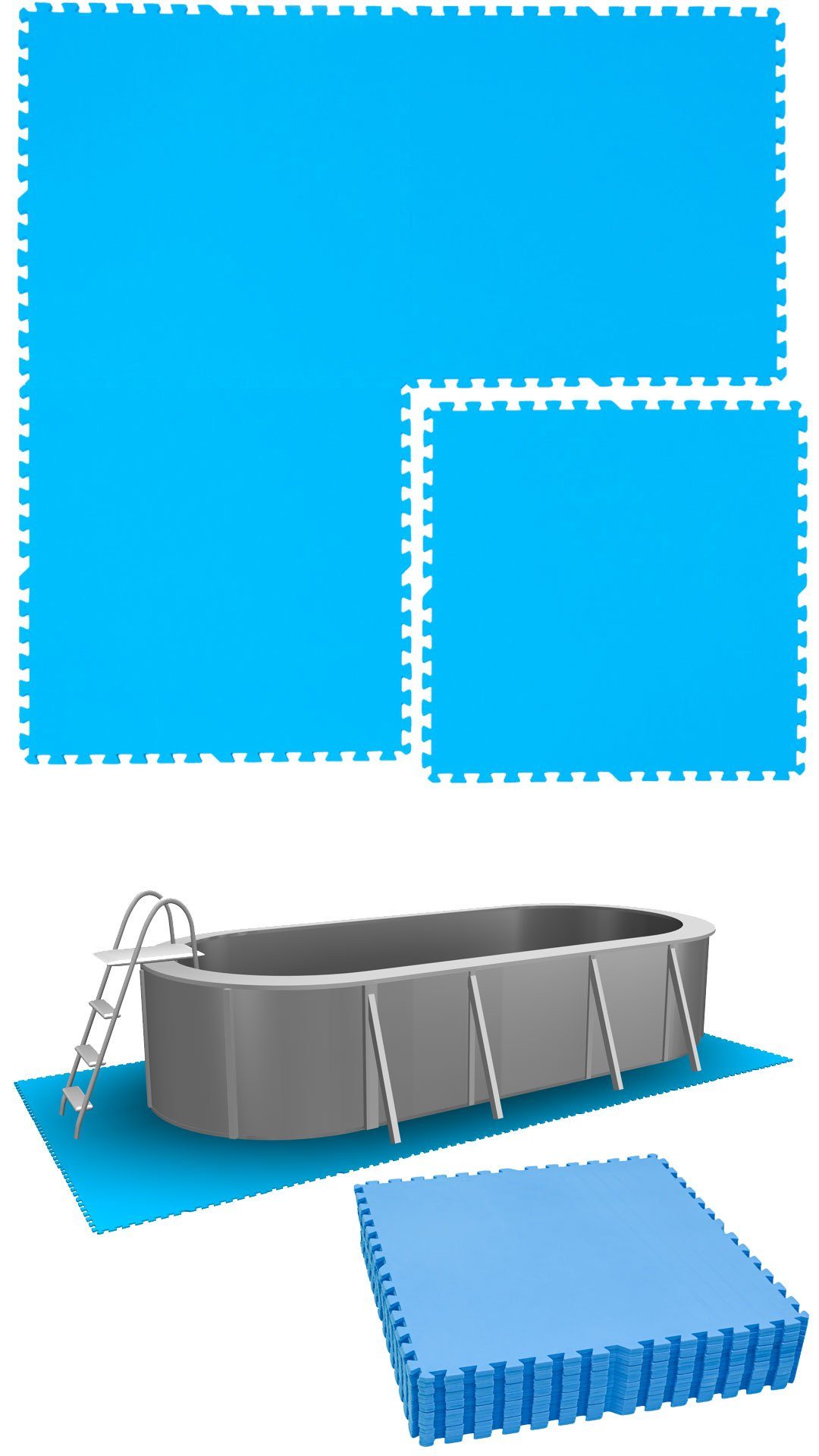 eyepower Set, Stecksystem erweiterbares Blau Matten Poolunterlage Bodenmatte 81x81 10,1 EVA 16 m²
