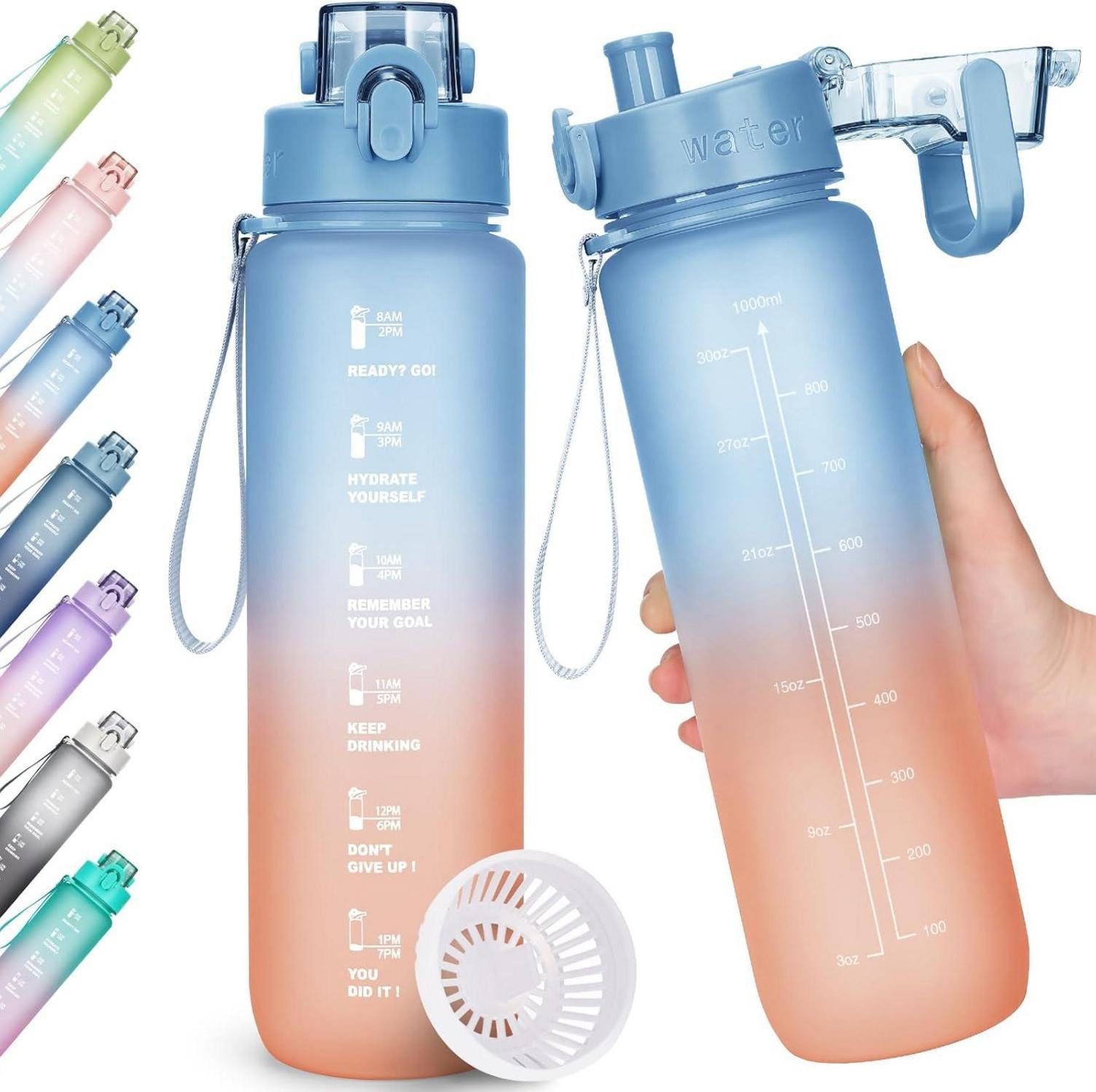 Trinklernbecher Trinkflasche 1l BPA-frei Sport Auslaufsicher Zeitmarkierung Fitness