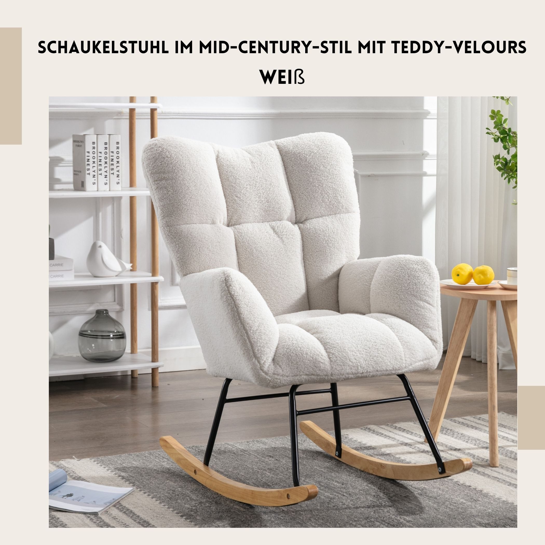 SeedWave Schaukelstuhl im Mid-Century-Stil mit Teddy-Velours, ergonomischer günstig online kaufen