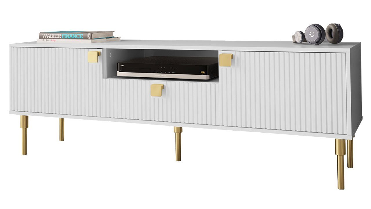 (mit Farbe Metallfüße TV-Schrank Weiß Türen 02 Gold in Schublade) Mirjan24 cm und 20 Dorset 160 der 2