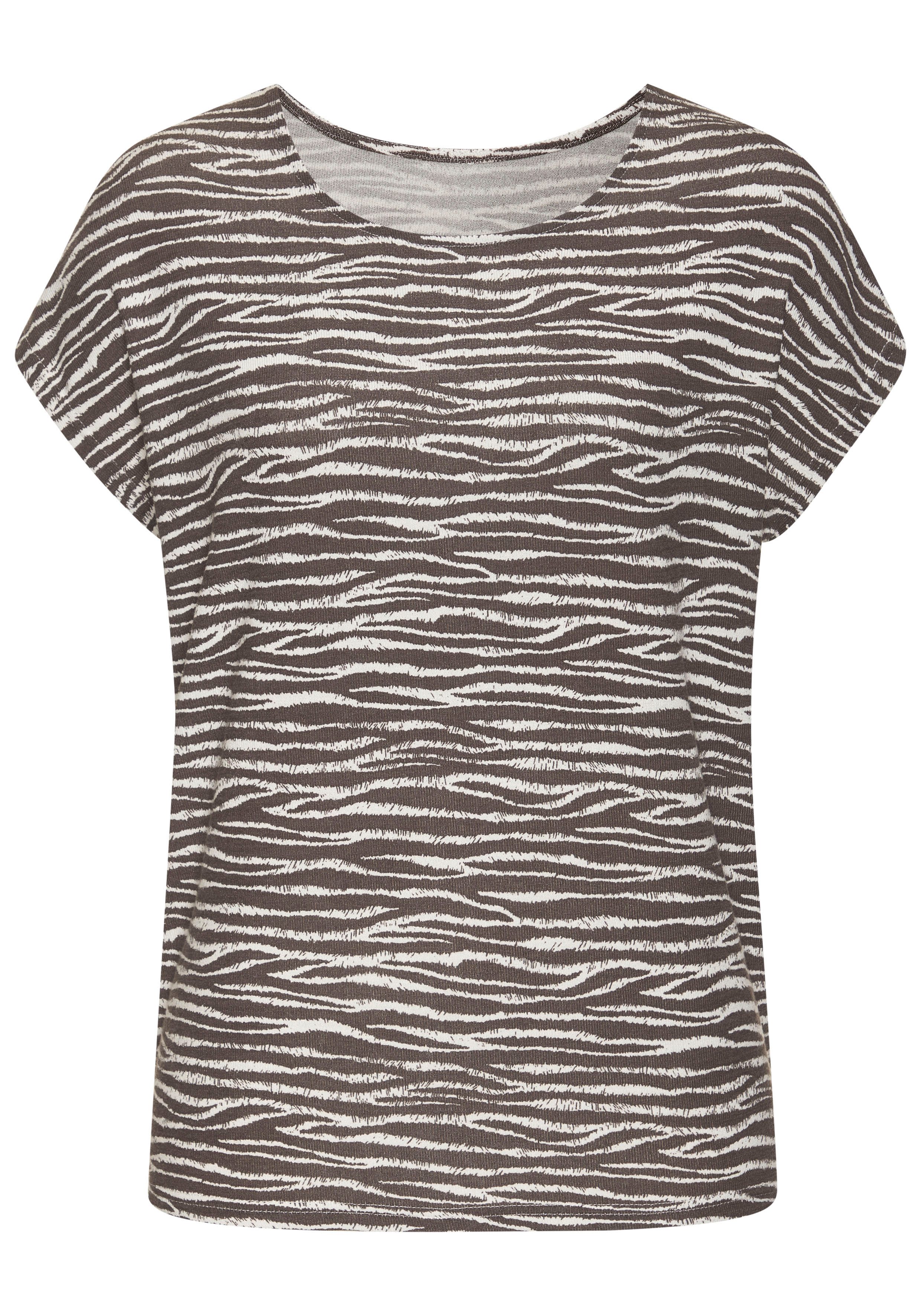LASCANA Kurzarmshirt mit modischem Zebra-Muster aus weichem Viskose-Strick günstig online kaufen