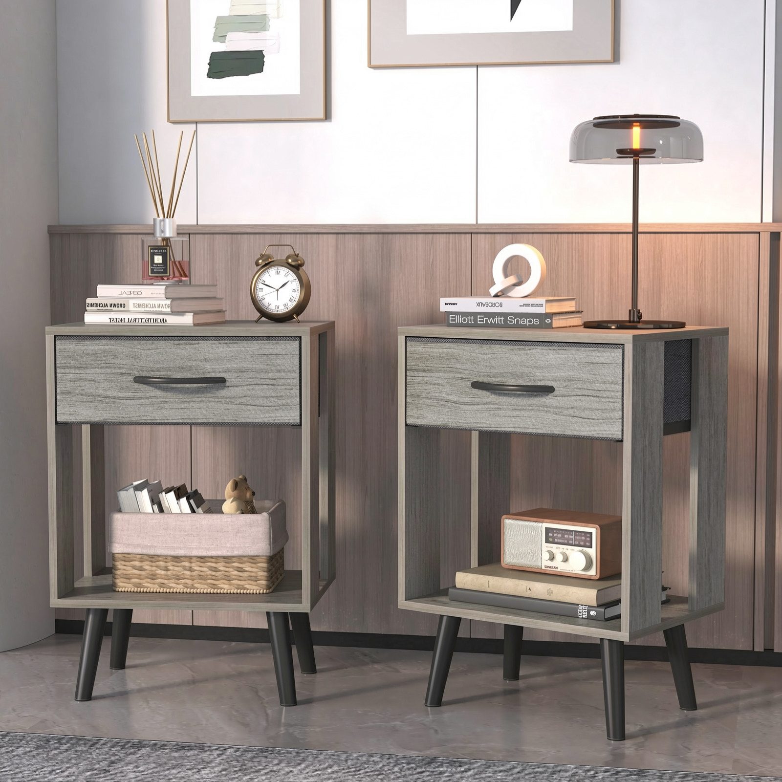 OYRREU Nachttisch Set mit Schubladen, 2 platzsparende Nachtkommoden, OTTO'S CHOICE (Holzoptik 40x30x60 cm, 1-St., Nachtschrank-Set 2-tlg. Kombination), 2er Beistelltisch platzsparendes Design, harmonisch