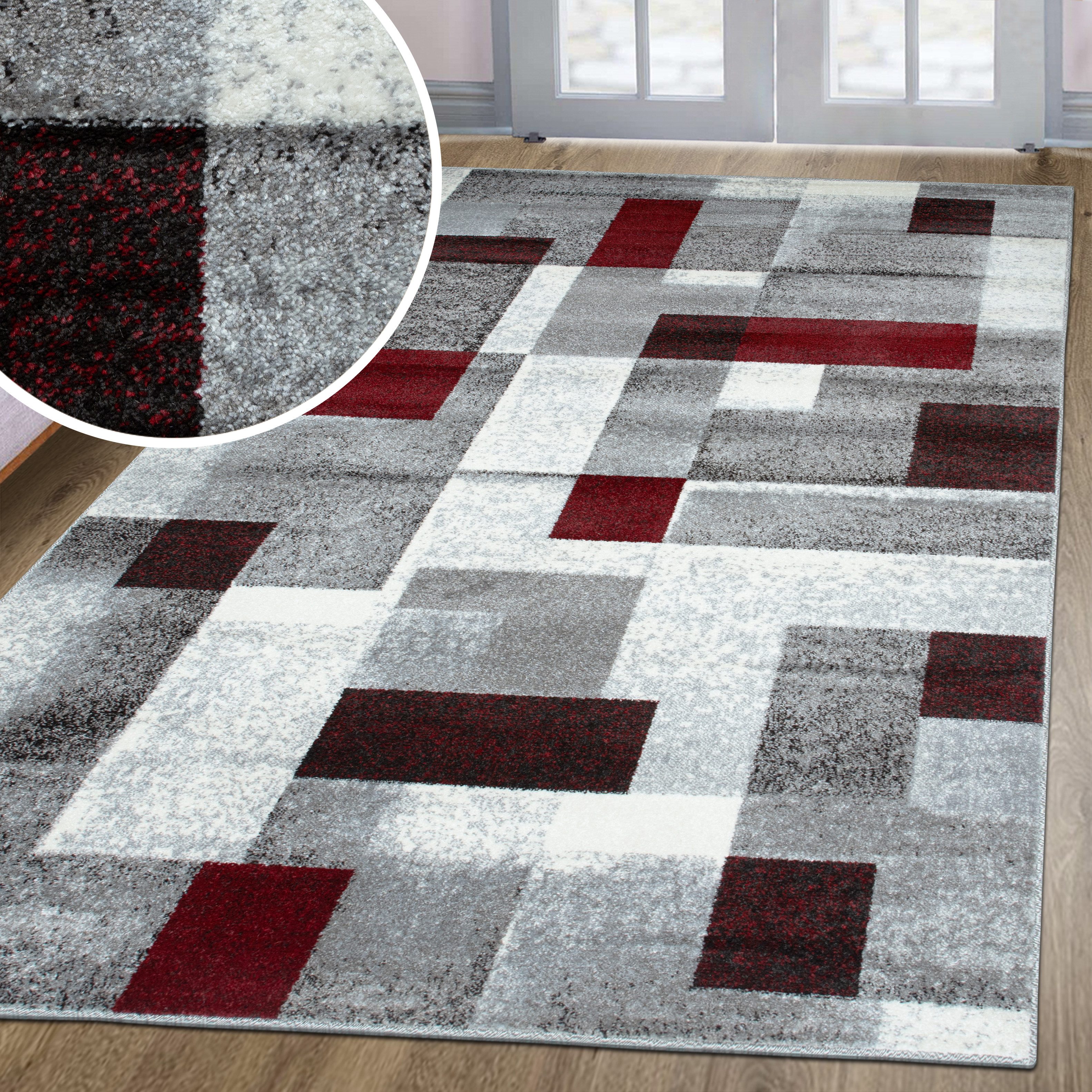 OTTO home Teppich Corine, rechteckig, Höhe: 9 mm, mit besonders weichem Flor, Kurzflor, modernes Karo-Design