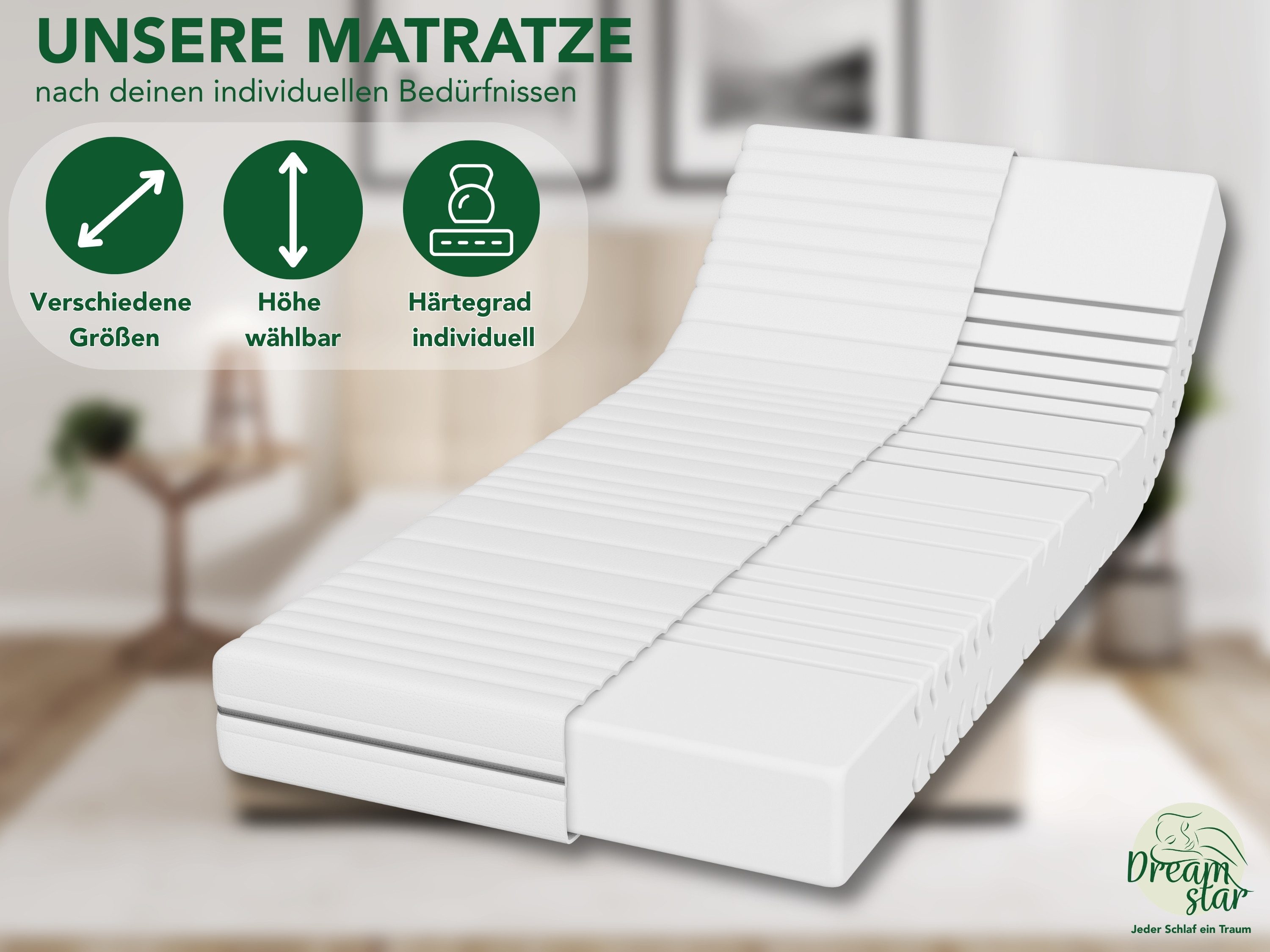 Kaltschaummatratze Silber, ergonomische 7-Zonen Matratze, H2/H3/H4, Dreamstar, 18 cm hoch, atmungsaktiv & allergikergeeignet - für jede Schlafposition