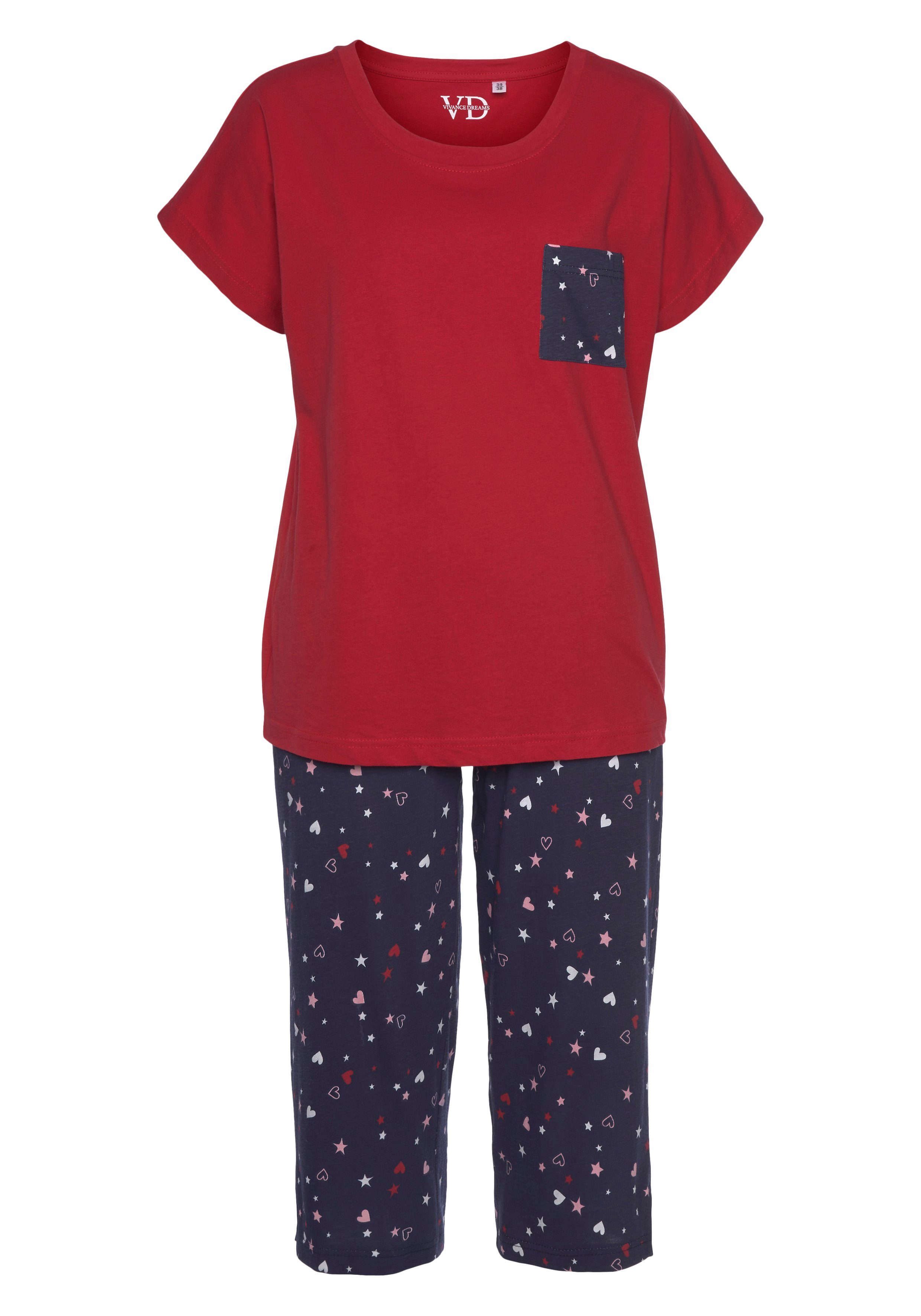 Vivance Dreams Stück) Capri-Pyjama 1 niedlichem mit tlg., (2 Herzen-Sterne-Druck