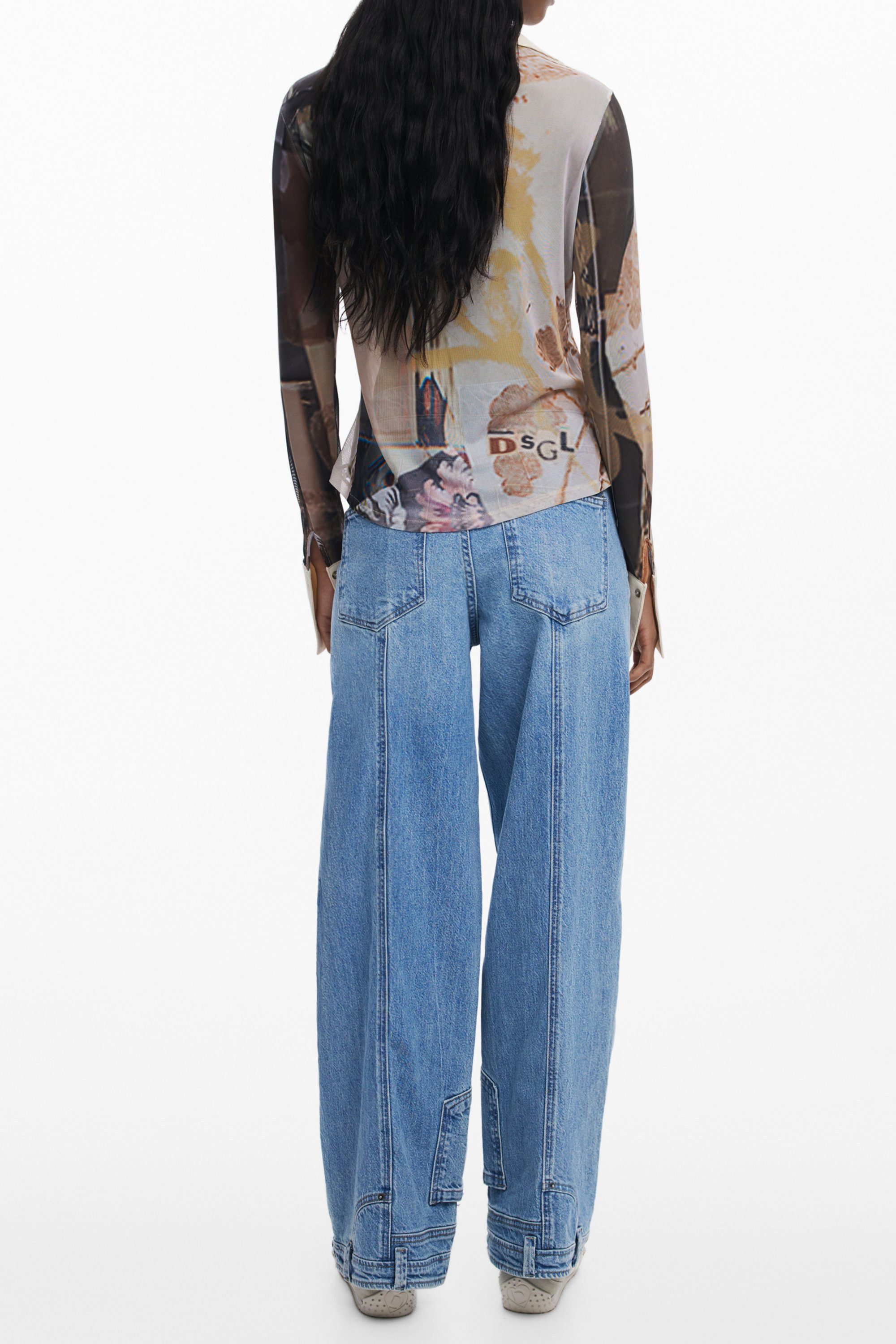 Desigual Blusenshirt Beiges Langarmhemd mit Muster, günstig online kaufen