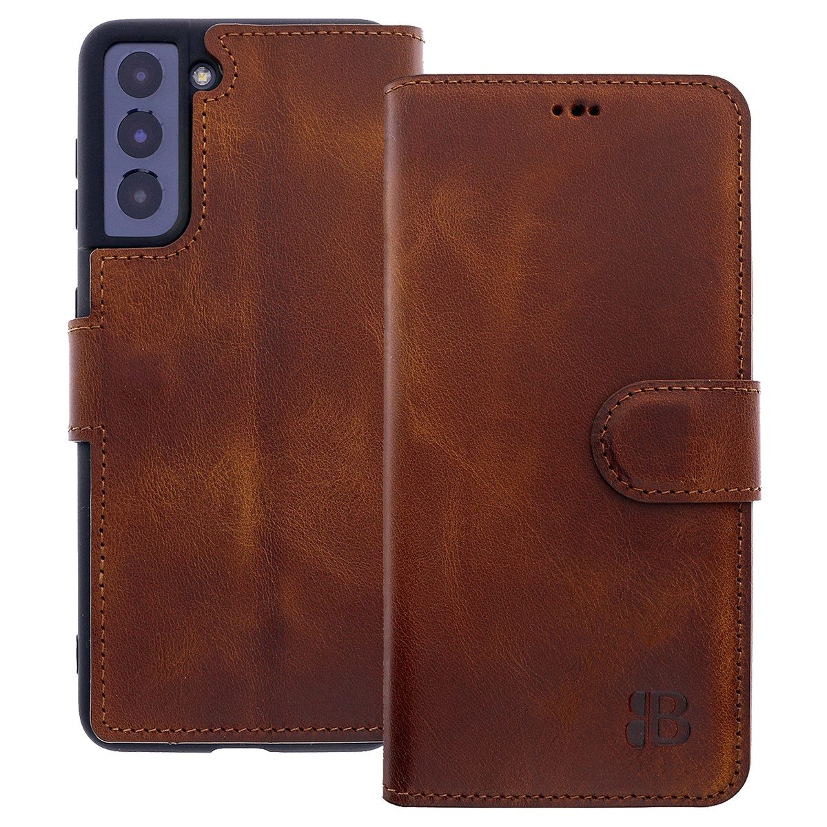 Burkley Handytasche Leder Book Cover für Samsung Galaxy S21+ Handyhülle (1-tlg., Book Case Lederhülle mit Kartenfach und Magnetverschluss), Optimaler Rund-Um-Schutz, Kartenfächer mit RFID Blocker