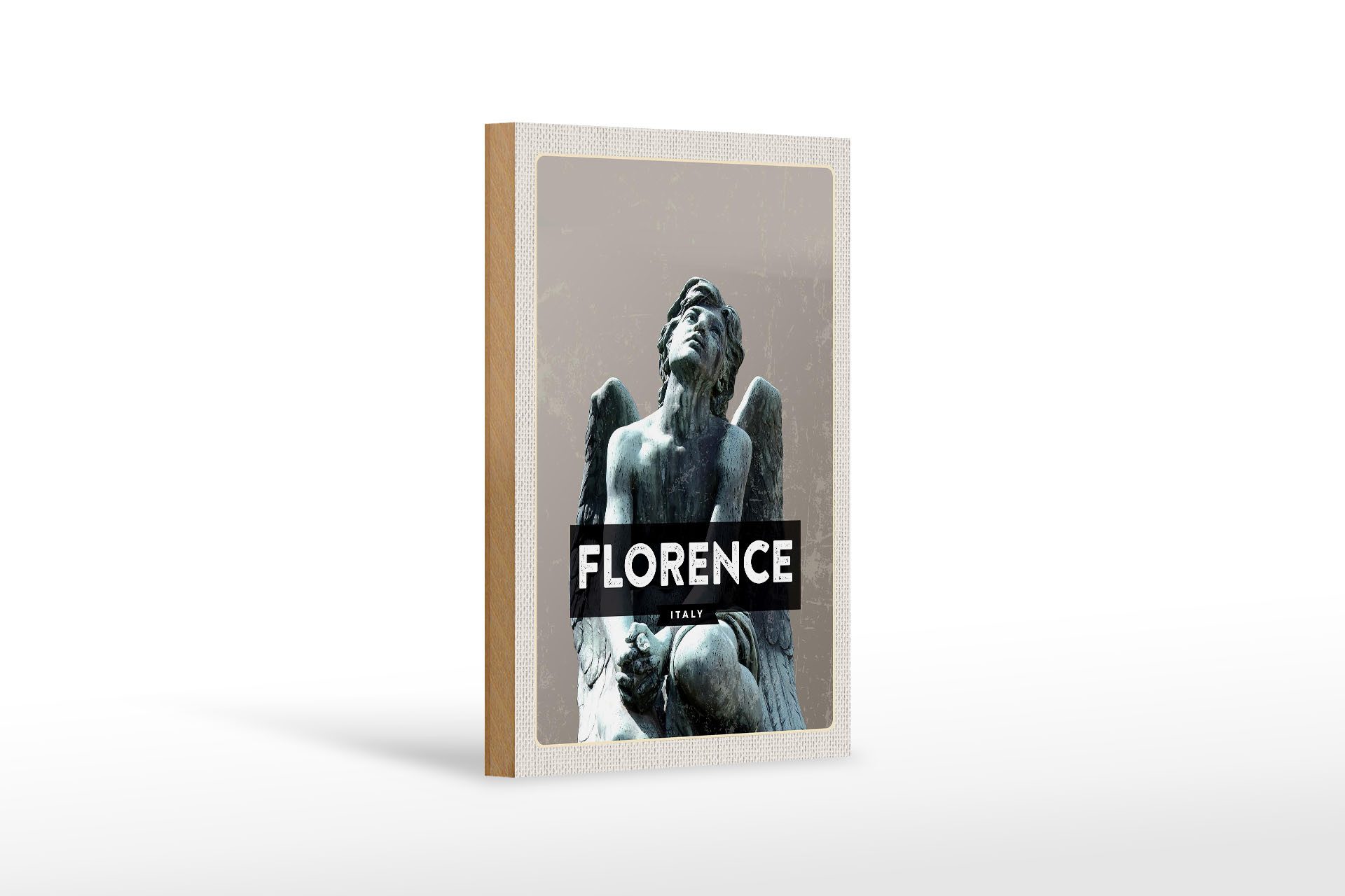 Femer GmbH Holzbild Reise 12x18cm Florence Italy wehmütiger Engel Statue, (1 St), Glatte Holzfaserplatte (MDF), vorn beschichtet