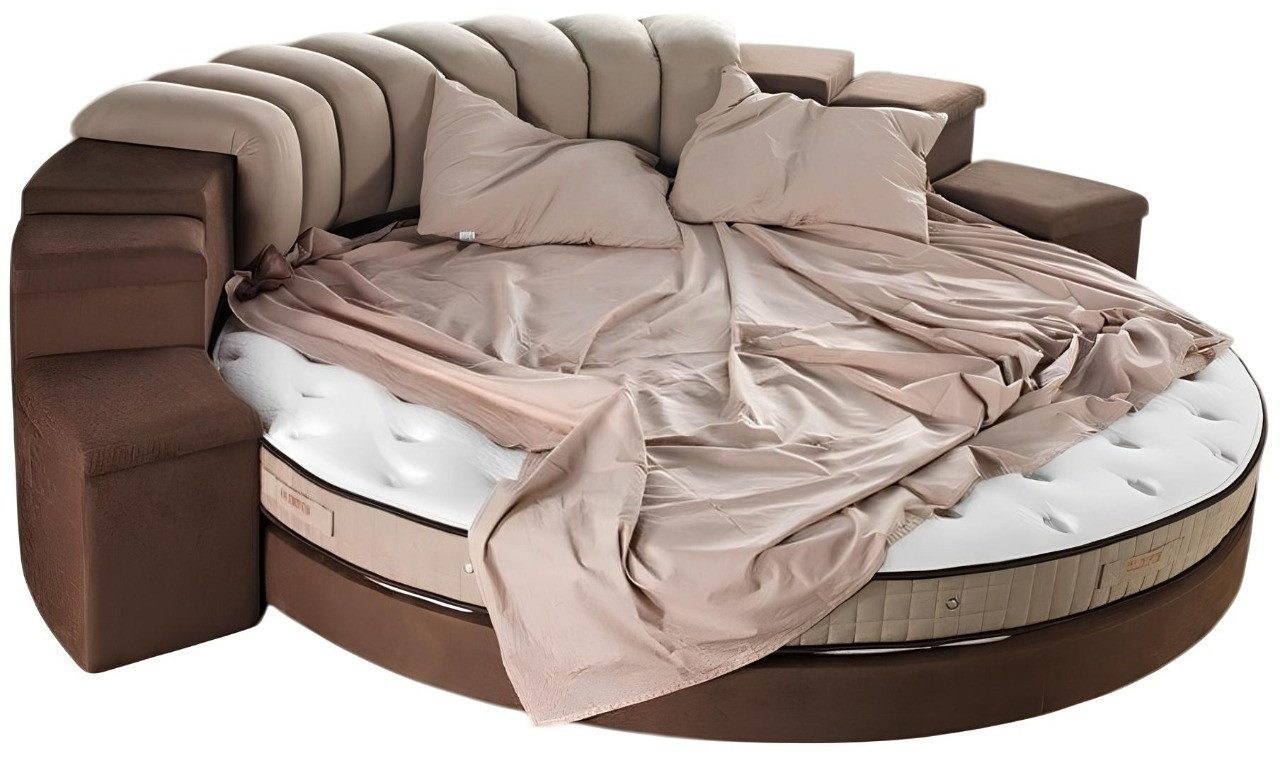 JVmoebel Rundbett Rundes Bett Doppel Luxus Hotel Gestell Textil Braun Schlaf Zimmer (Rundes Bett), Made in Europe