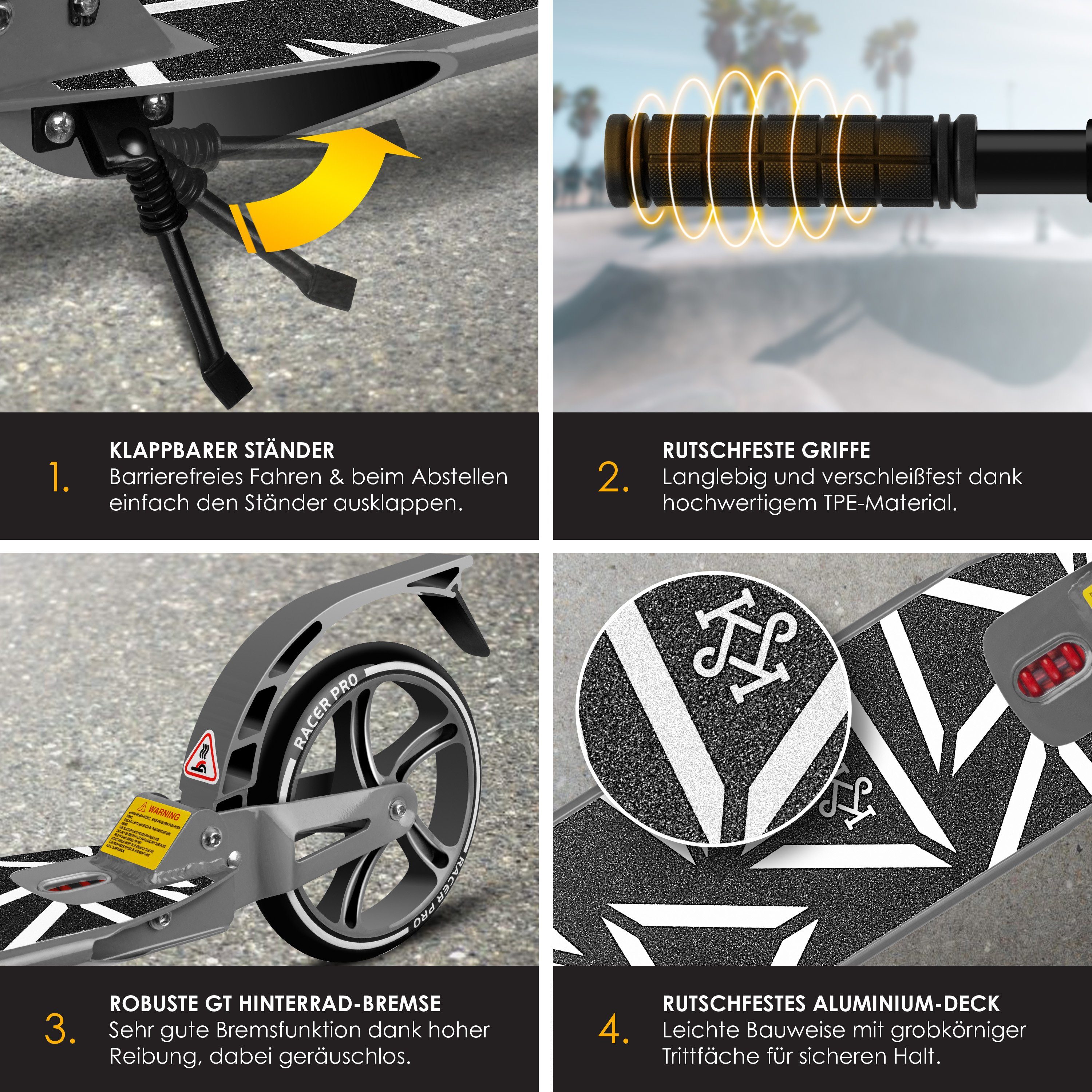KESSER Scooter, Cityroller Scooter 205mm Räder PU Big Wheel Pro-S Tretroller